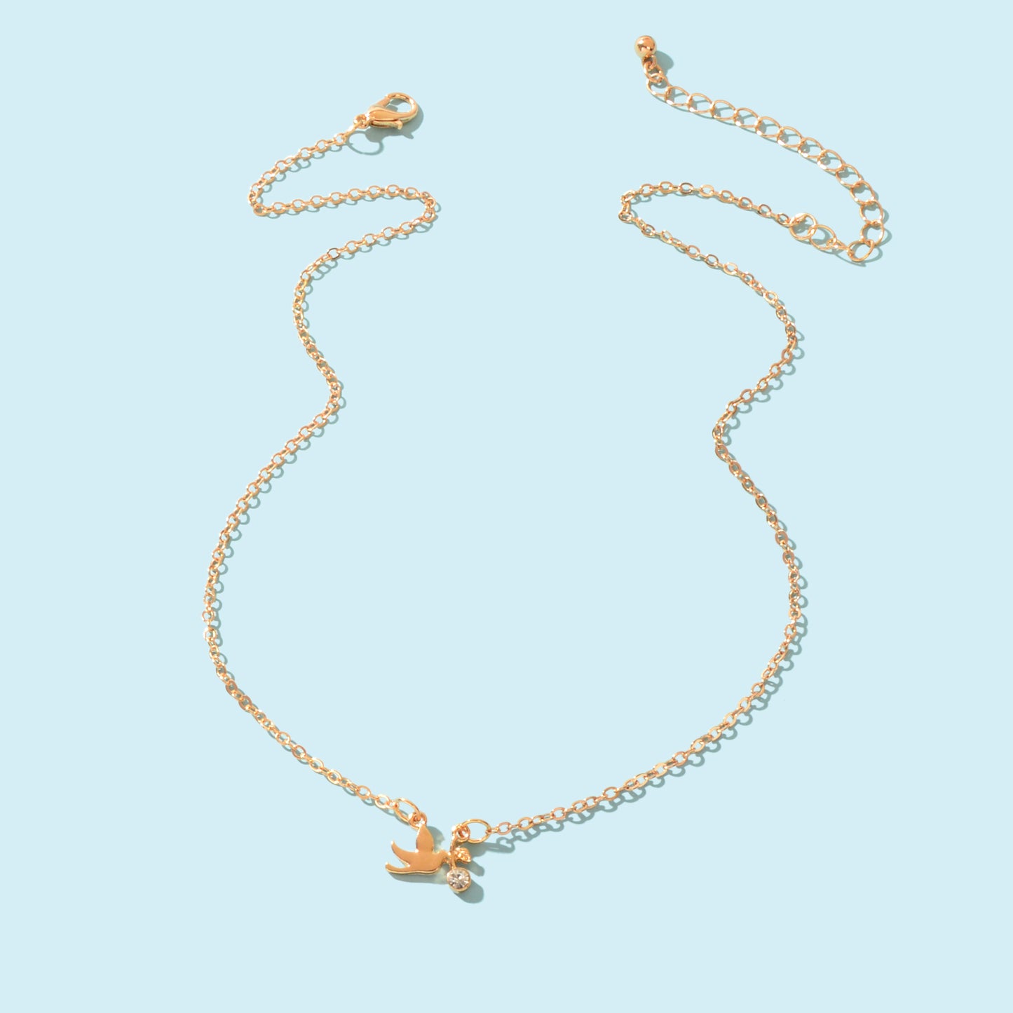 Engagement Gift Jewelry Golden Chain Rhinestone Decor Bird Pendant Necklace