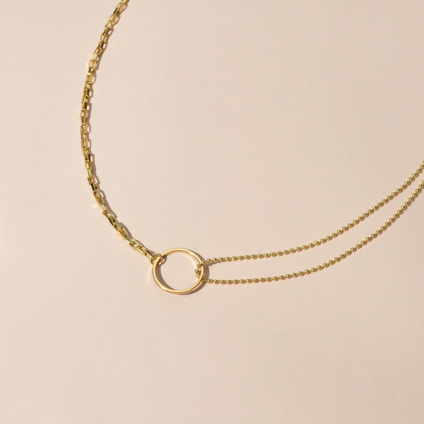 Minimalist Women Accessories Multiple Gold Popcorn Chain Circle Pendant Necklace
