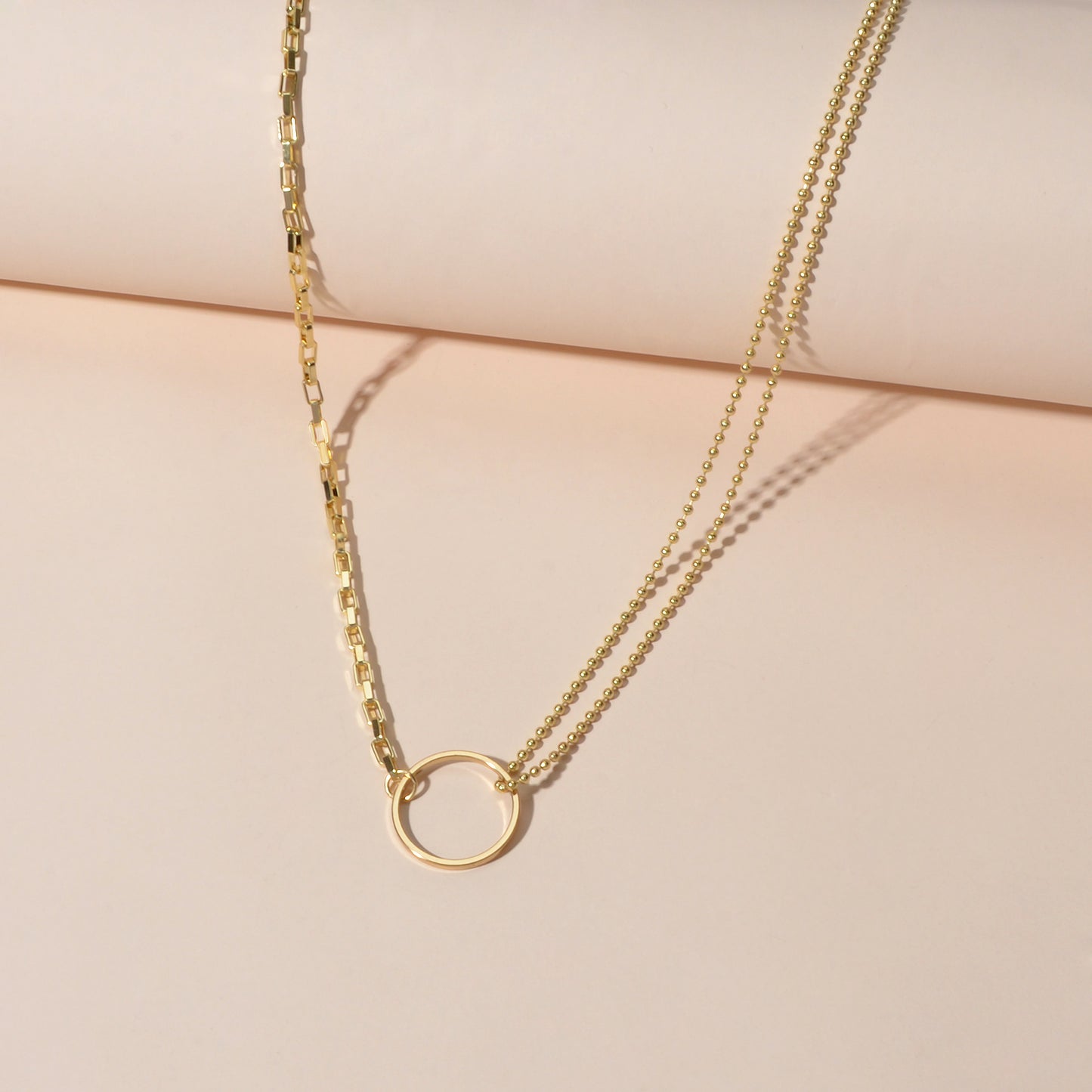 Minimalist Women Accessories Multiple Gold Popcorn Chain Circle Pendant Necklace