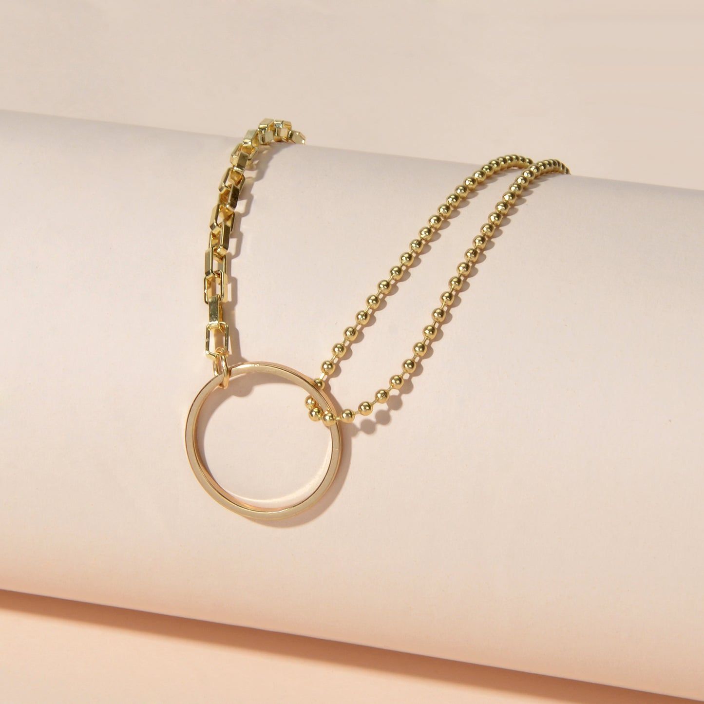 Minimalist Women Accessories Multiple Gold Popcorn Chain Circle Pendant Necklace