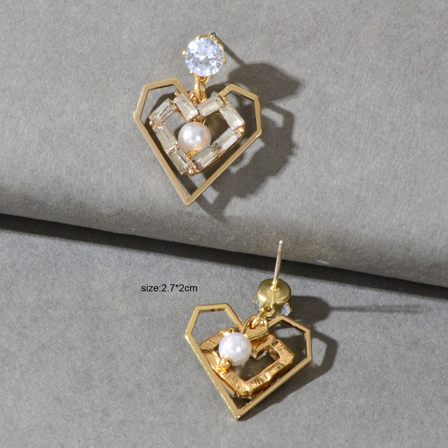 Textured Faux Pearl Cubic Zirconia Decor Heart Dangle Love Earrings for Wedding