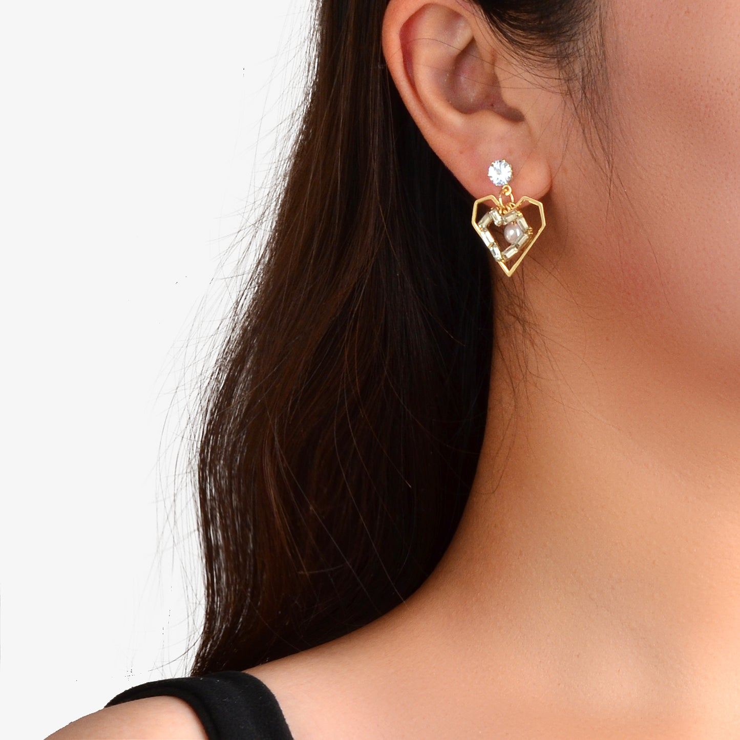 Textured Faux Pearl Cubic Zirconia Decor Heart Dangle Love Earrings for Wedding