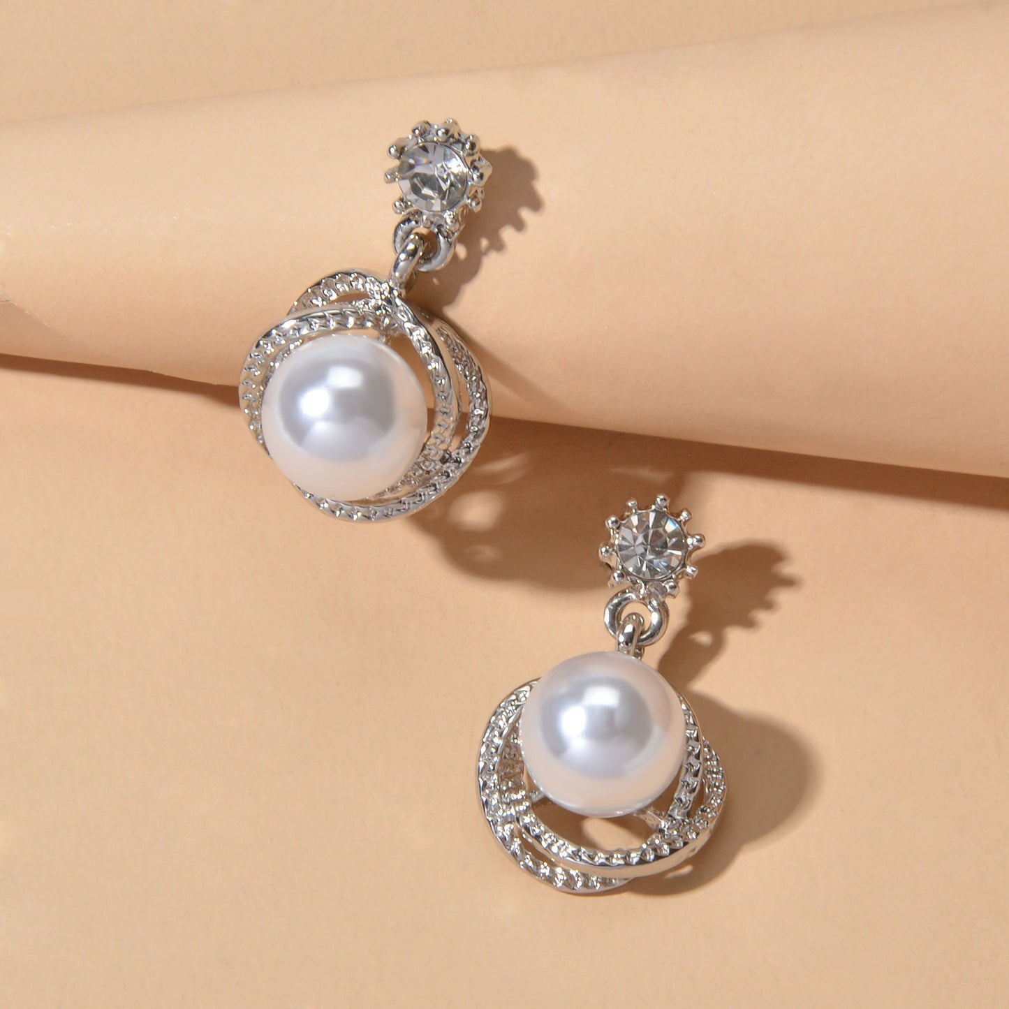 Red White Beads Rhinestone Decor Round Drop Party stud Earrings Women Retro Jewellery