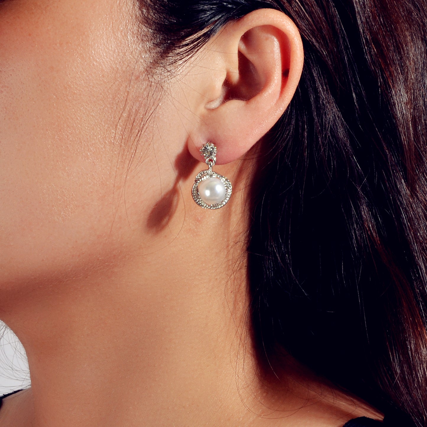 Red White Beads Rhinestone Decor Round Drop Party stud Earrings Women Retro Jewellery