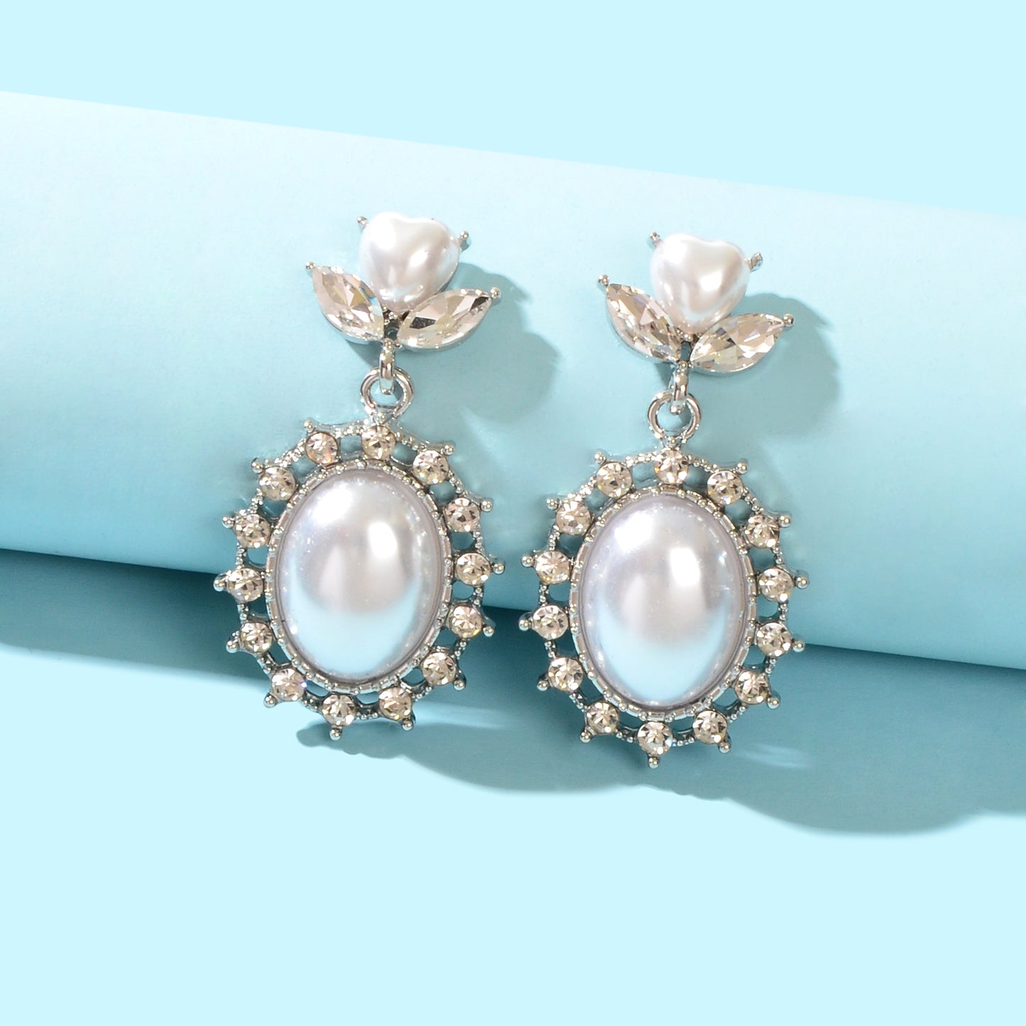 High Quality Imitation Pearl and Rhinestone Decor Dangle Earrings Party Prom Jewelry