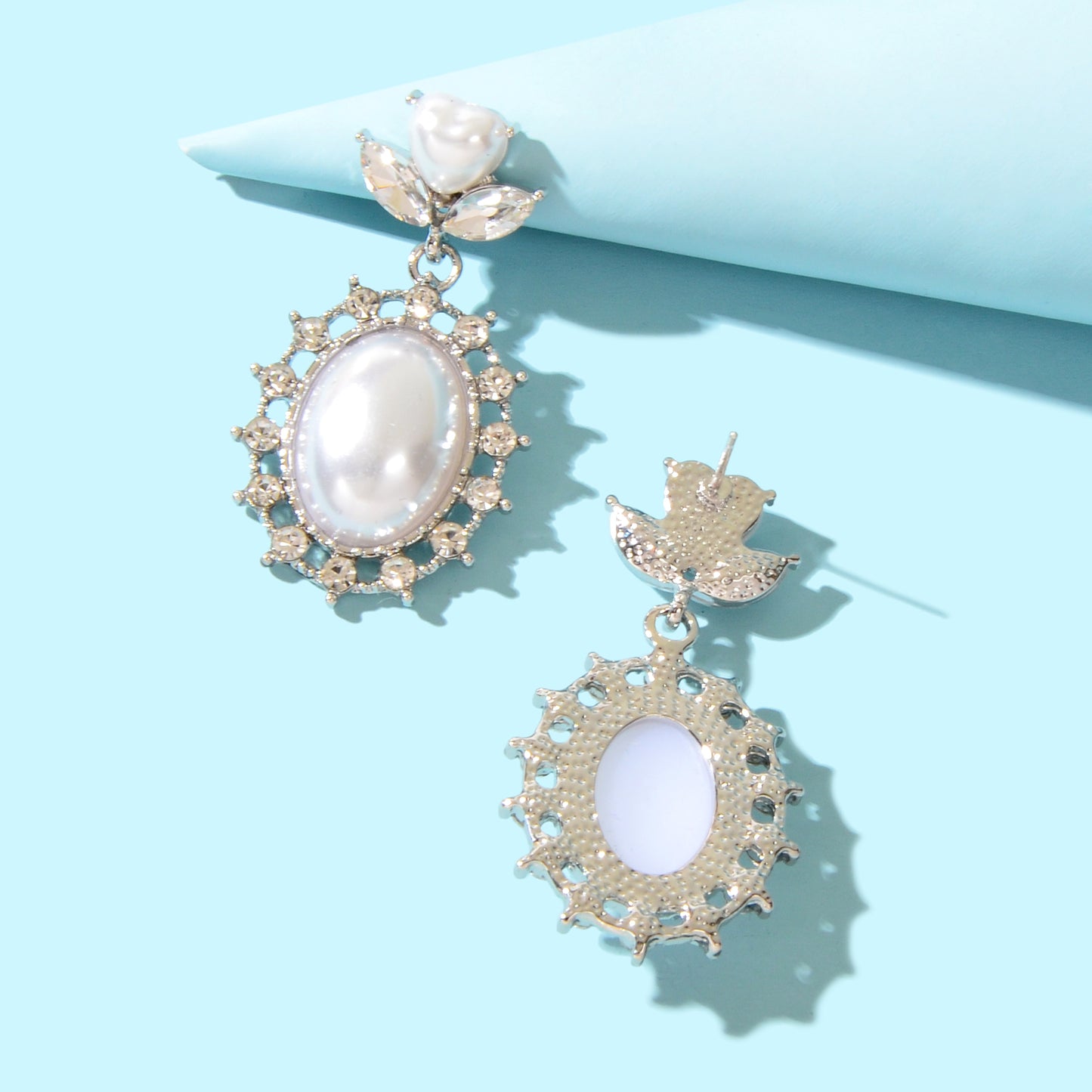 High Quality Imitation Pearl and Rhinestone Decor Dangle Earrings Party Prom Jewelry