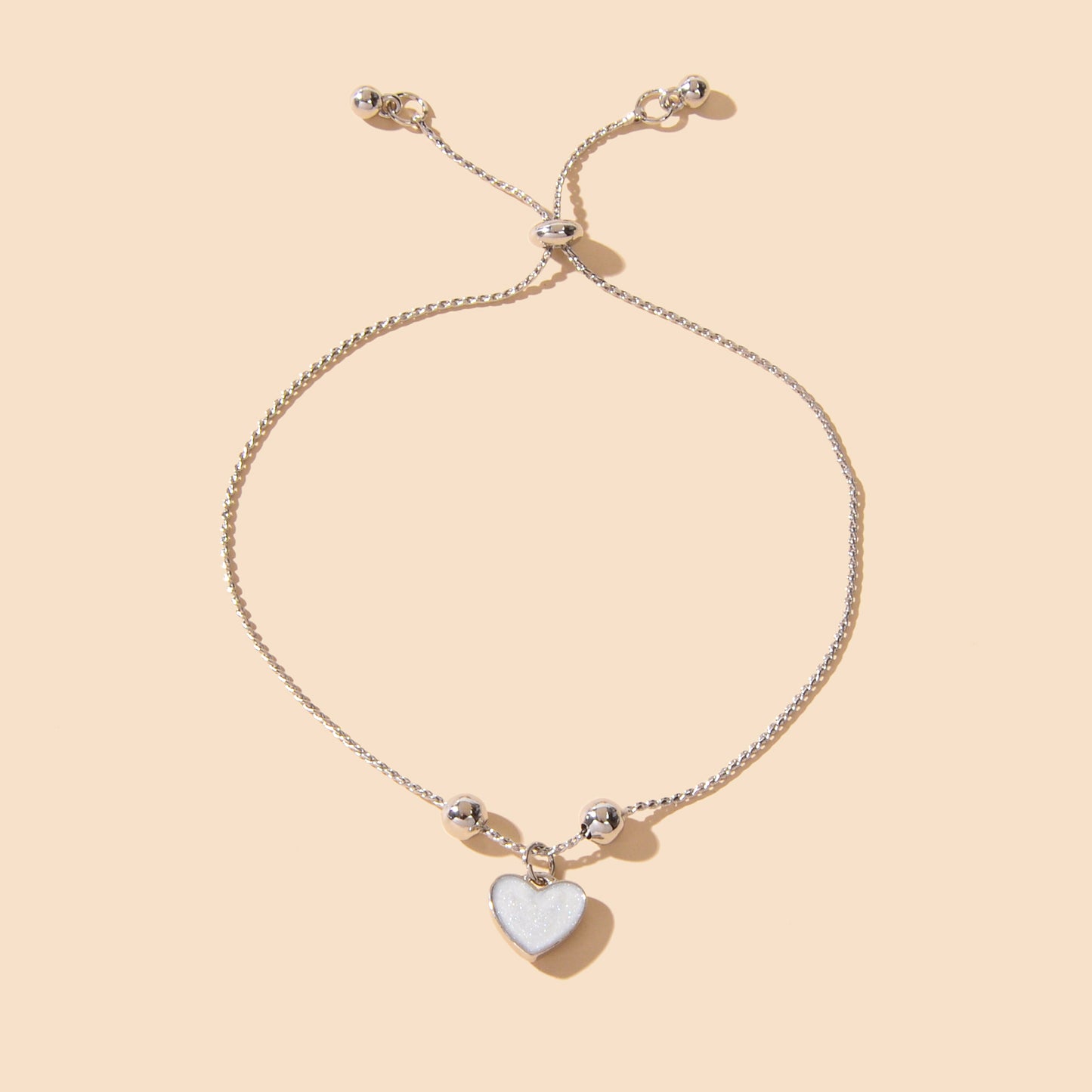 White Enamel Love Heart Charm Bracelet Adjustable Modern Trendy New Jewellery
