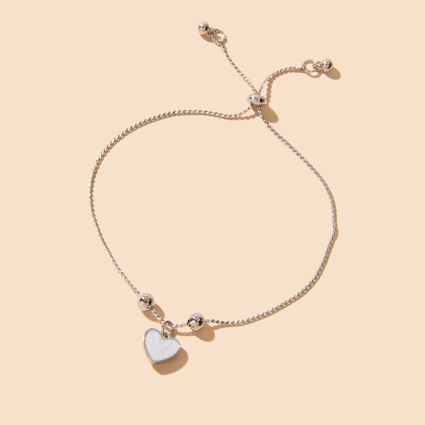 White Enamel Love Heart Charm Bracelet Adjustable Modern Trendy New Jewellery