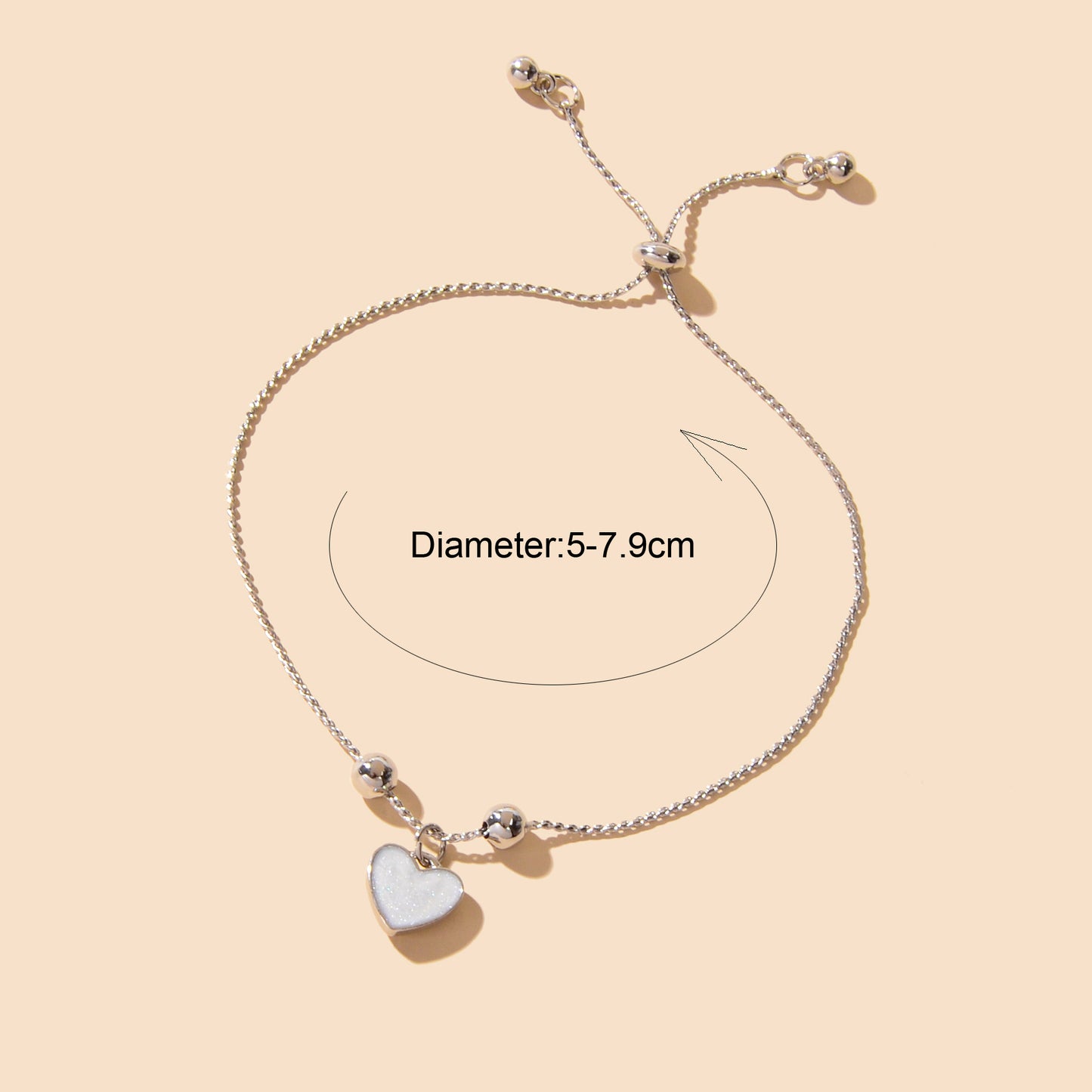 White Enamel Love Heart Charm Bracelet Adjustable Modern Trendy New Jewellery