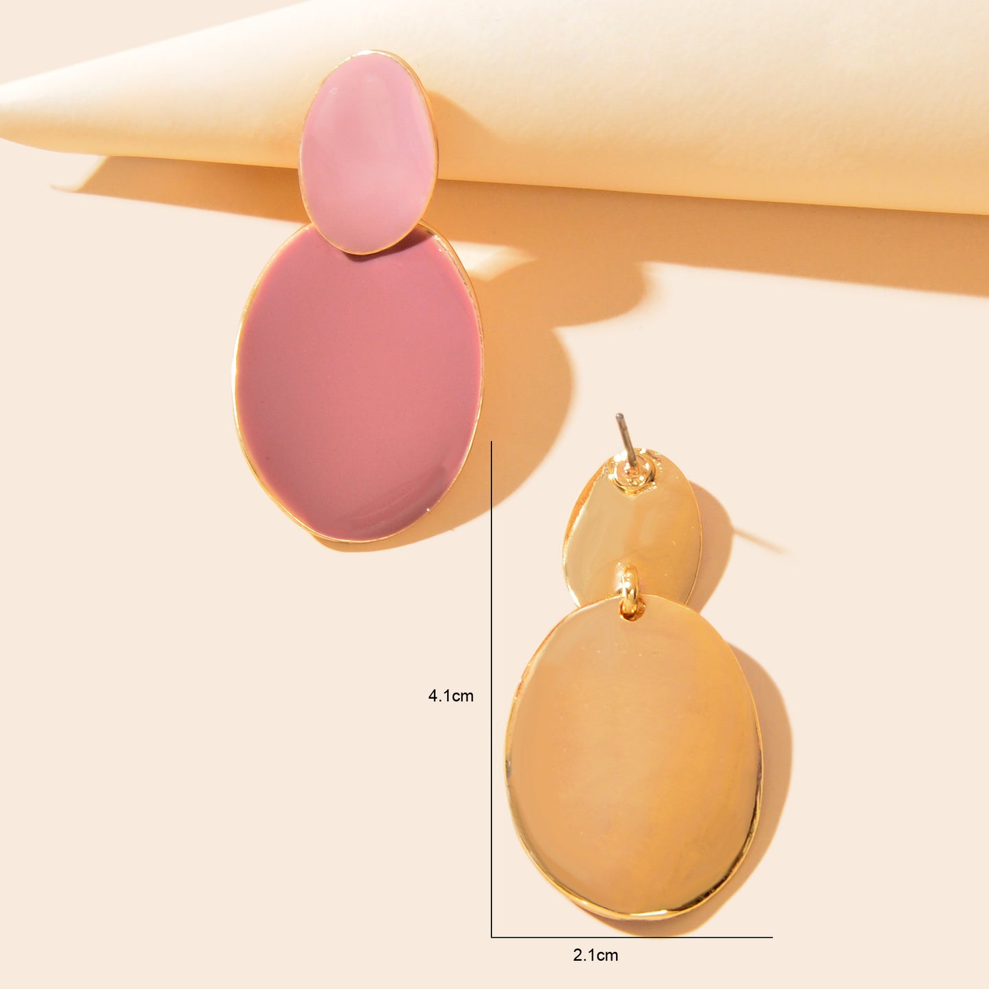 Pink Eanmel Oval Geometric Stud Pierced Trendy Earrings Women Delicate Jewellery