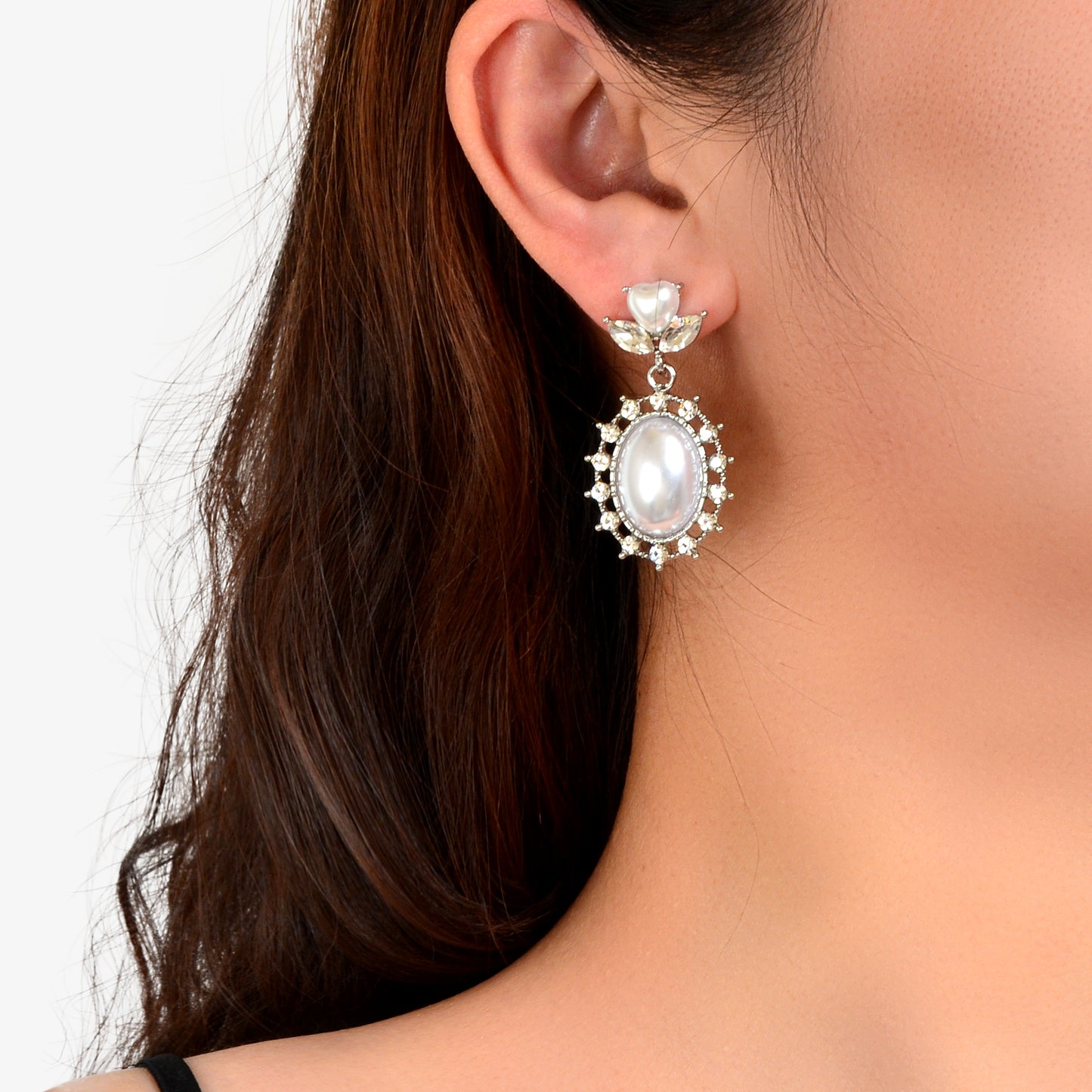 High Quality Imitation Pearl and Rhinestone Decor Dangle Earrings Party Prom Jewelry