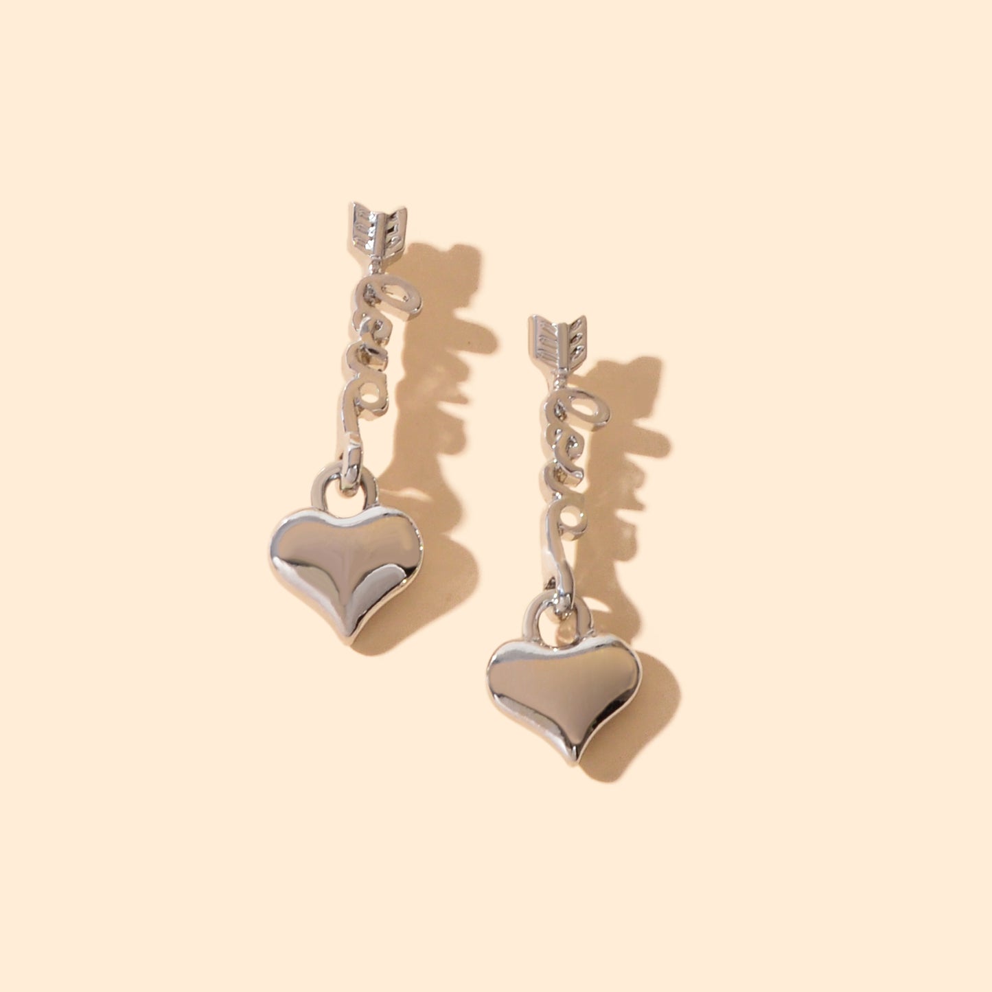 Valentine's Day Gift Jewelry Silvery Love Letter Arrow Heart Dangle Earrings