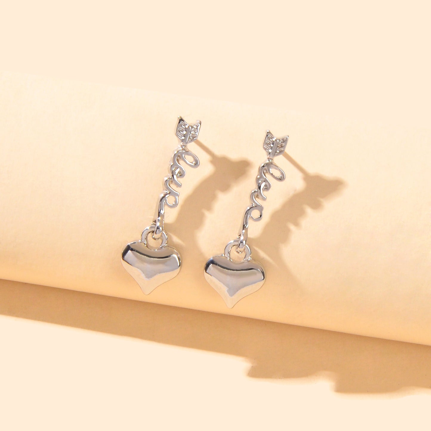 Valentine's Day Gift Jewelry Silvery Love Letter Arrow Heart Dangle Earrings