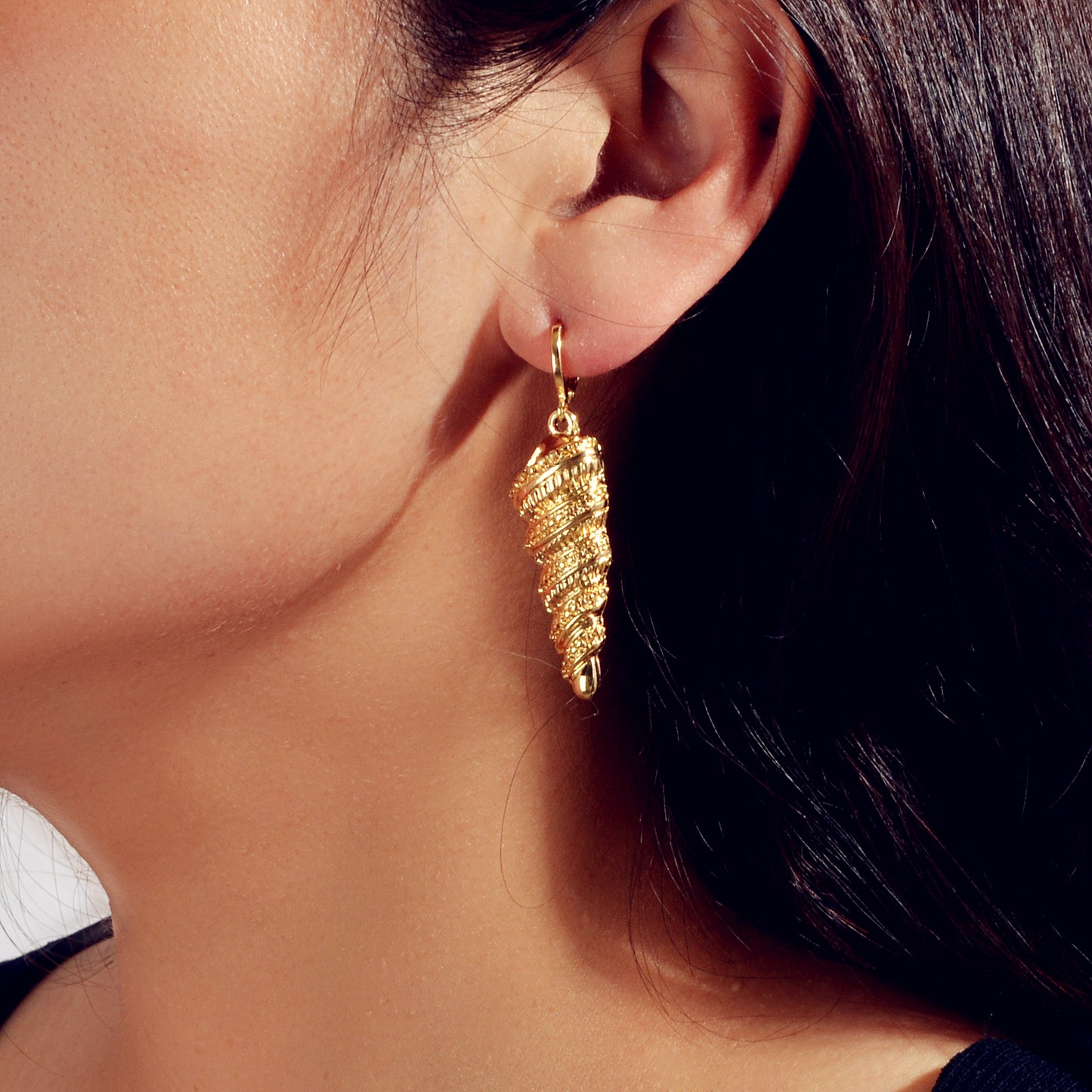 Statement Punk Designer Jewellery Gold Silver Unique Conch Dangle Hoop Earrings