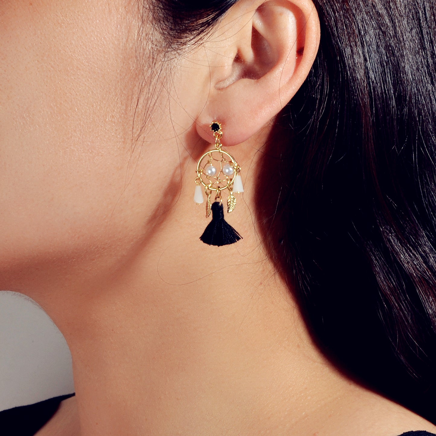 Ethnic Style Bohemian Jewellery Pearl Beads Leaf Charm Tassel Dangle Earrings