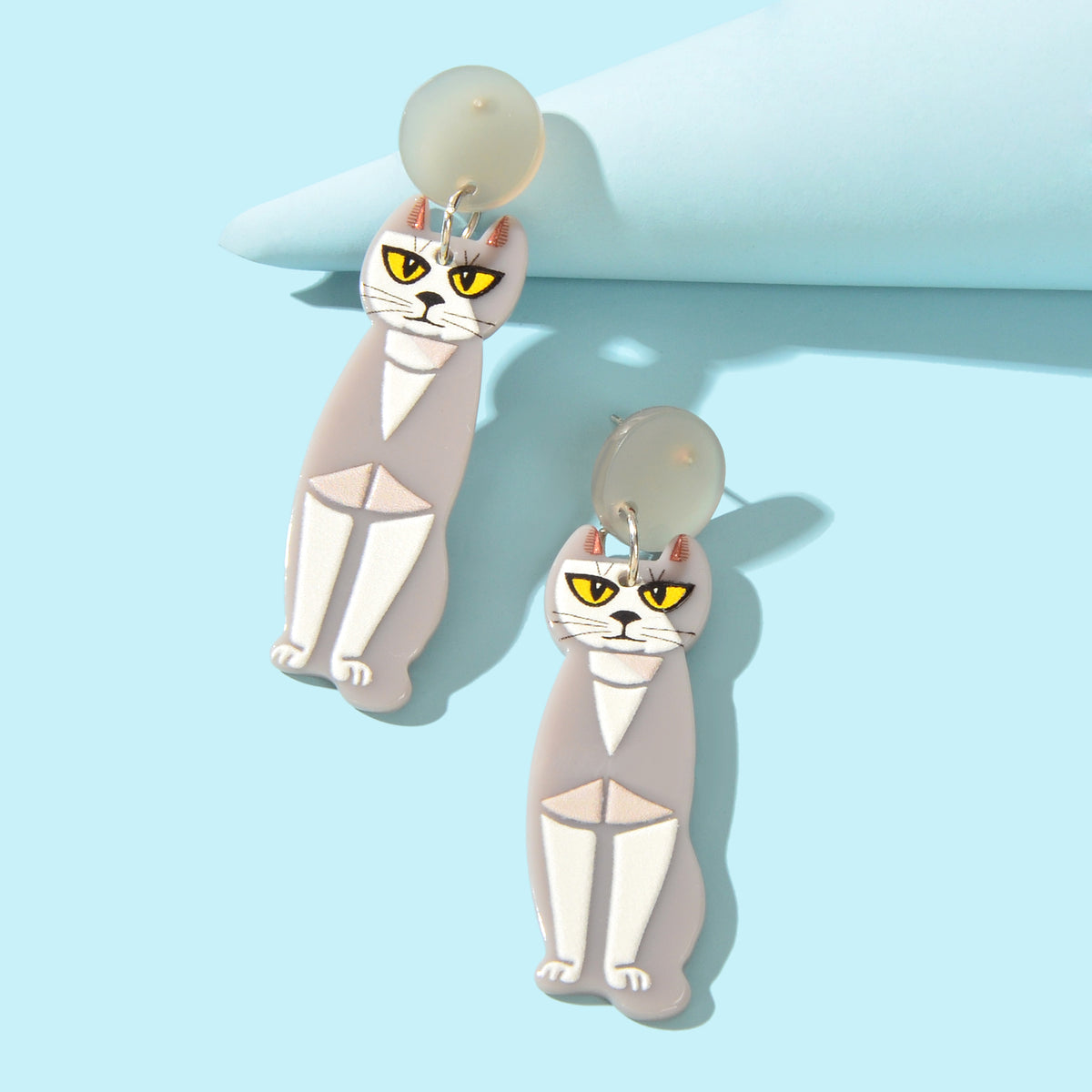 Cartoon Design Gray Resin Acrylic Cat Big Earrings Personality Women Accessories