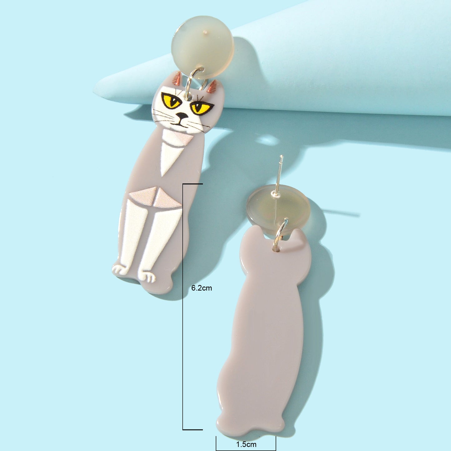 Cartoon Design Gray Resin Acrylic Cat Big Earrings Personality Women Accessories