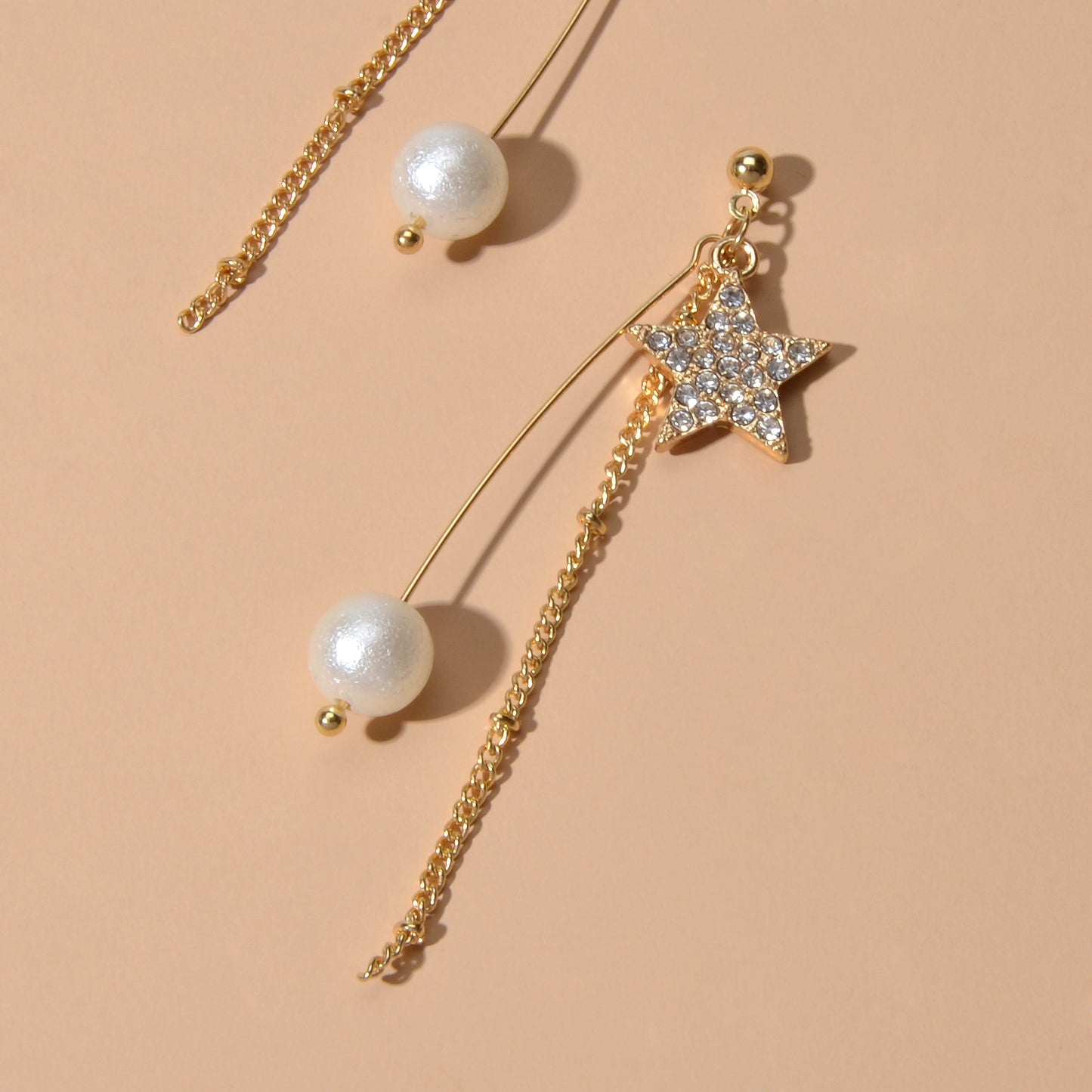 Party Decoration Women Full Rhinestone Star Long Gold Chain Pendant Earrings