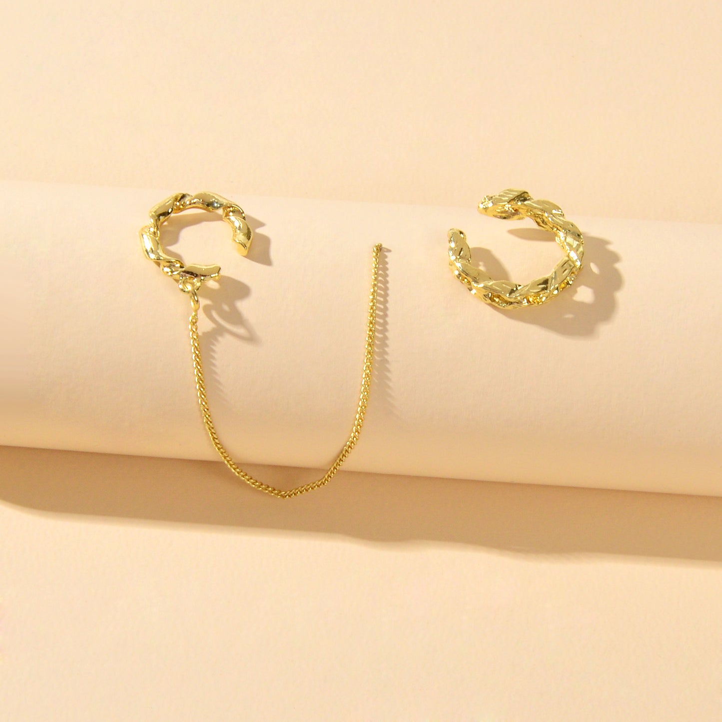2 pcs Cartilage Jewellery Gold Chain Cuff Earrings Stud Punk Statement Ear Cuff