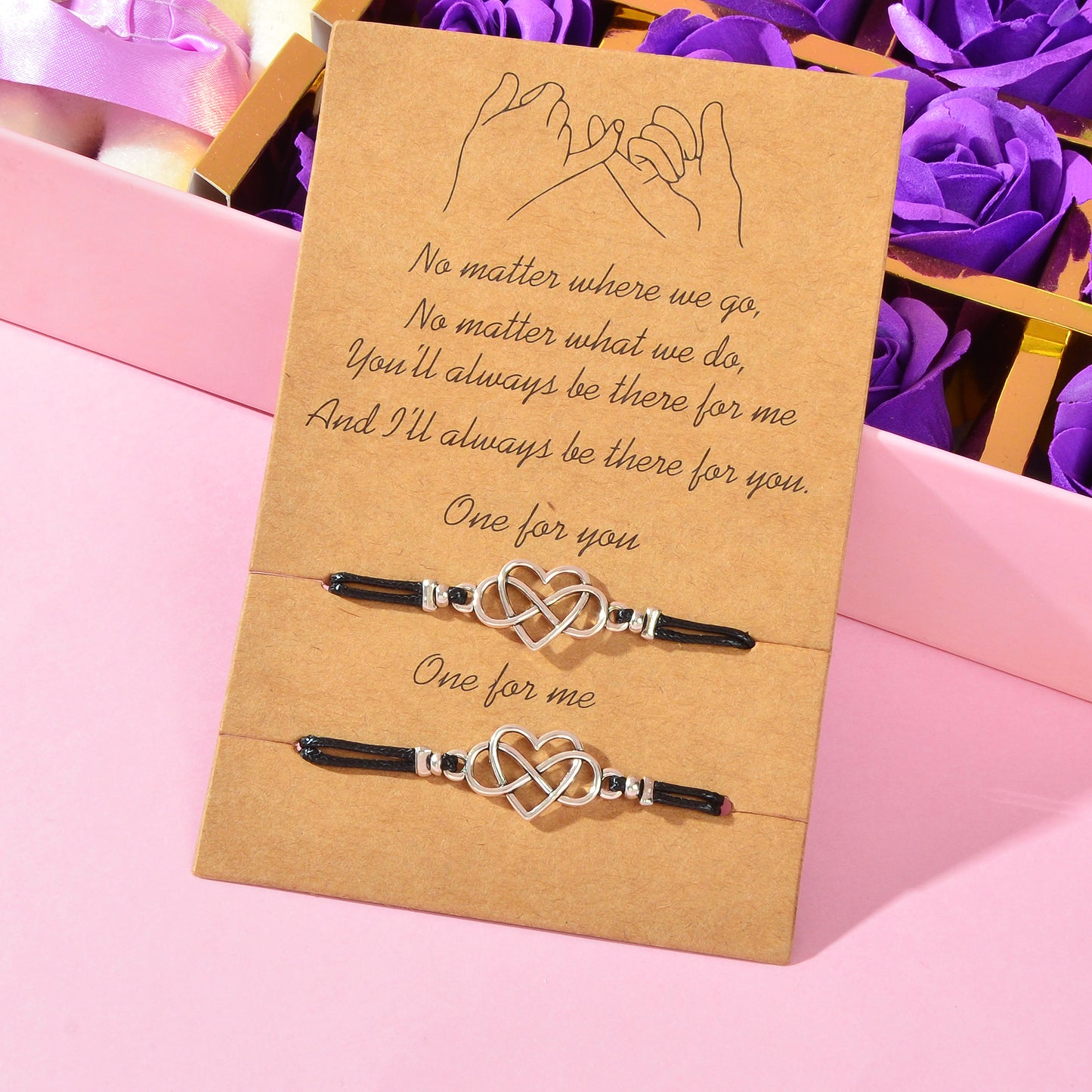 2 pcs Double layer Black Adjustable Rope Heart Charm Friendship Bracelets set