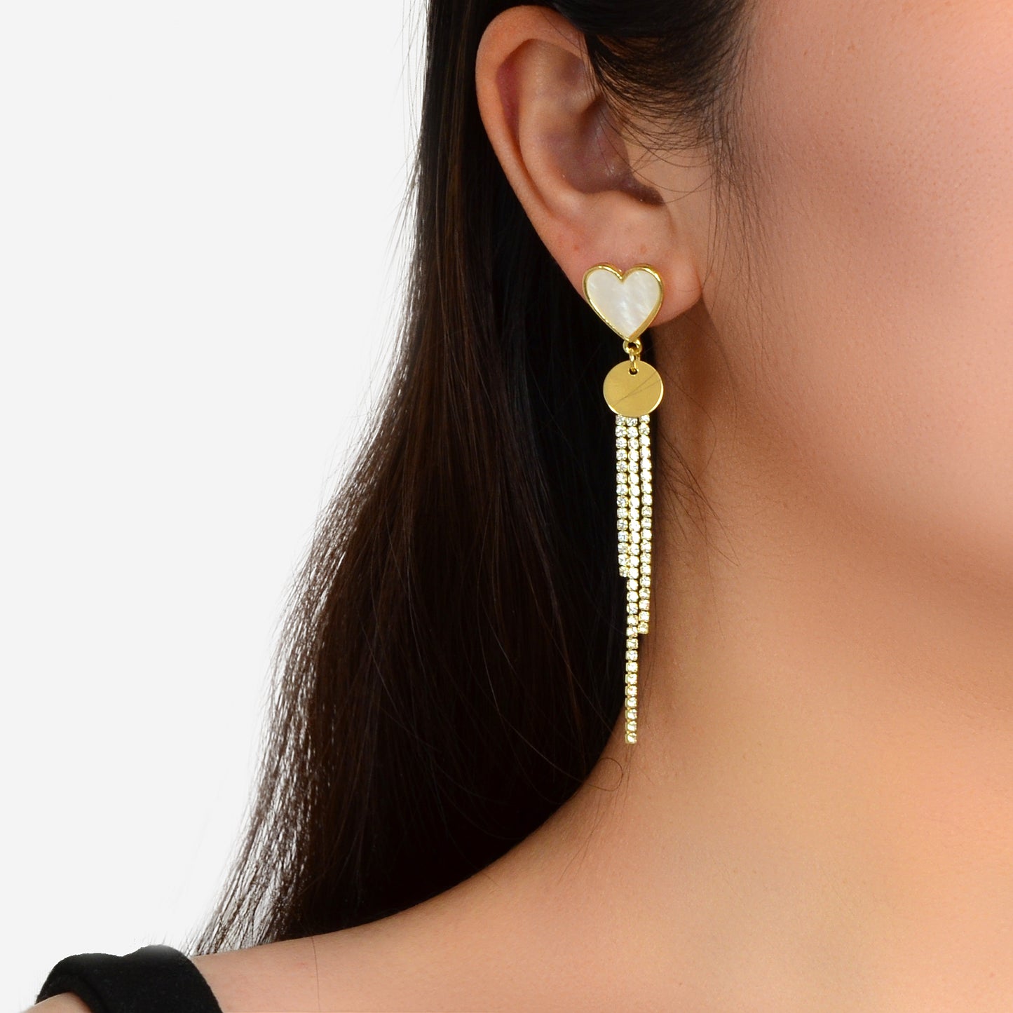 Asymmetrical Design Rhinestone Tassel Heart Circle Letter A Disc Charm Earrings