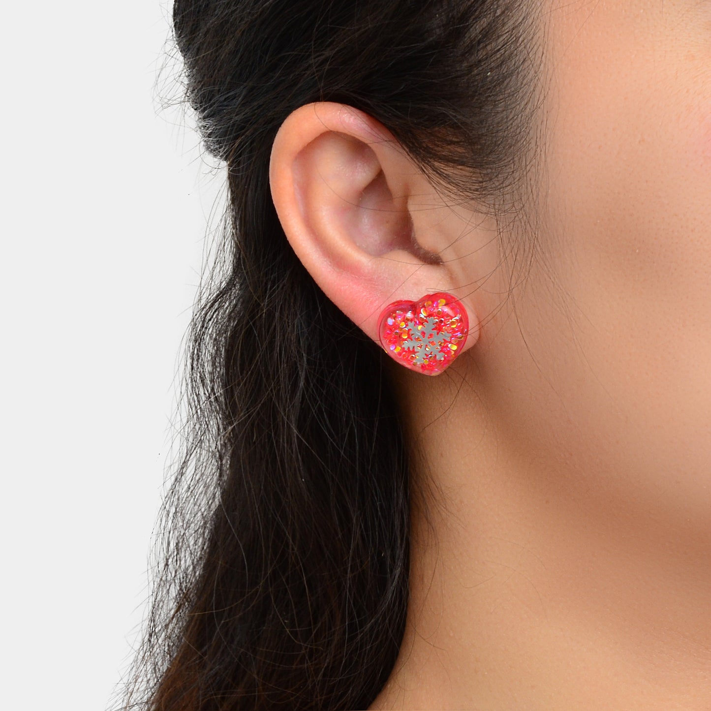 Women Dainty Gift Pink Love Sequins Resin Snowflake Stud Hypoallergenic Earrings