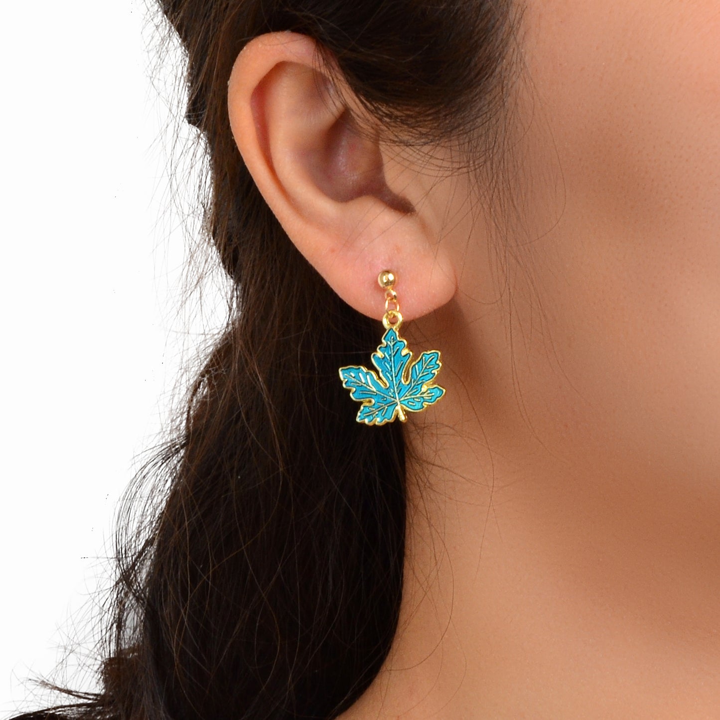 Chic Blue Enamel Leaf Hanging Earrings Novelty Plant Jewelry Ladies Unique Gifts