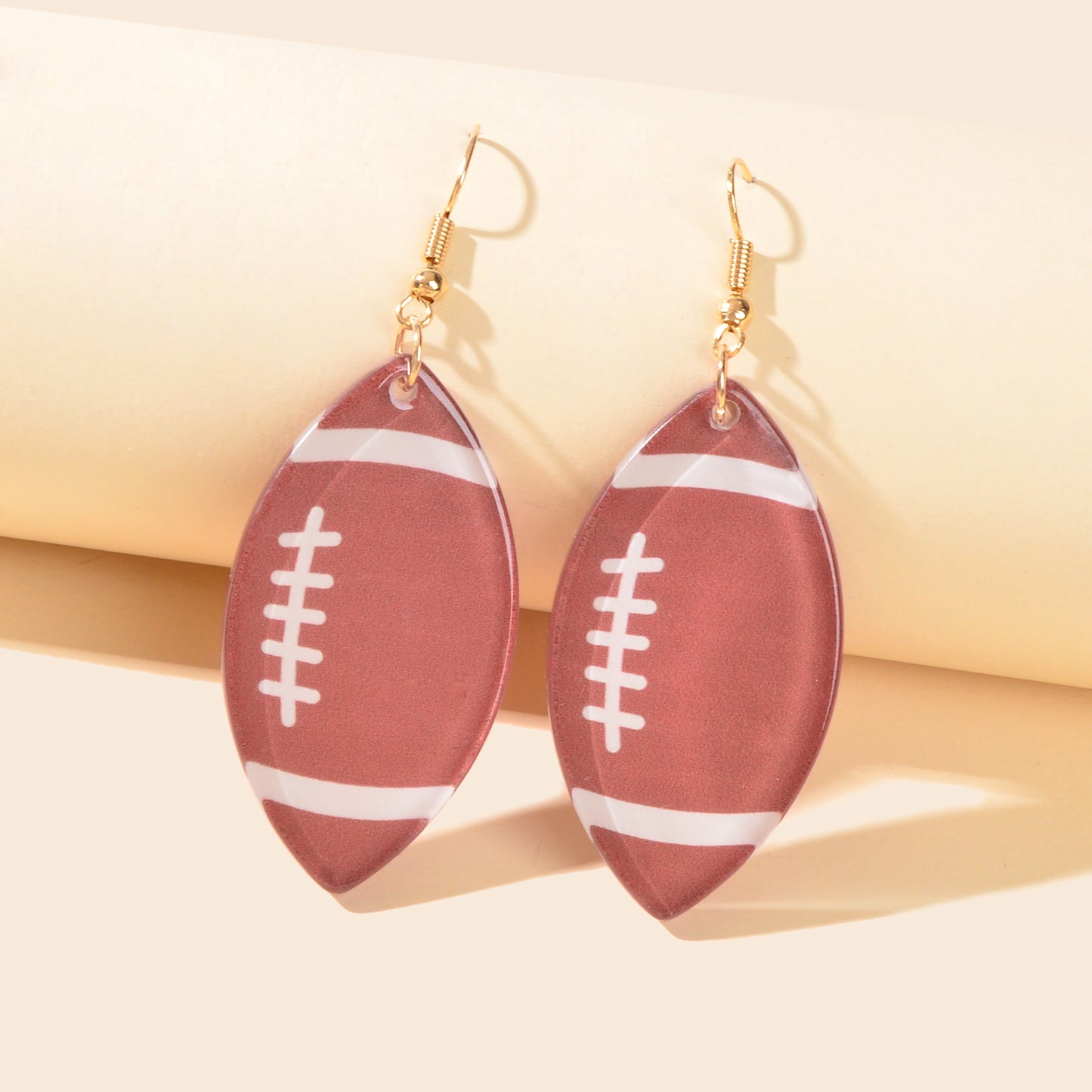 Acrylic Fun Cool Brown Footy Earrings Statement Rugby Sport Lover Jewellery Gift