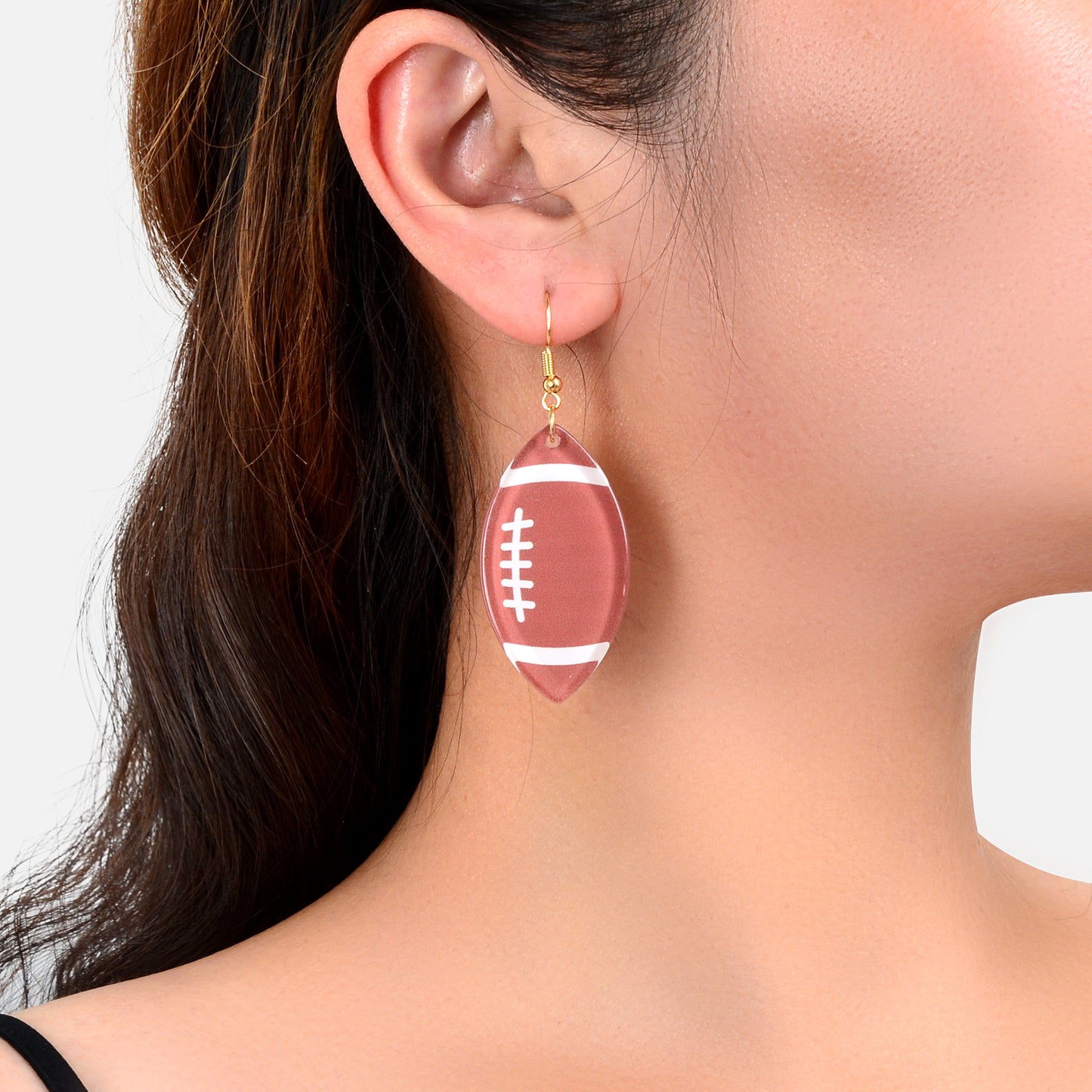Acrylic Fun Cool Brown Footy Earrings Statement Rugby Sport Lover Jewellery Gift