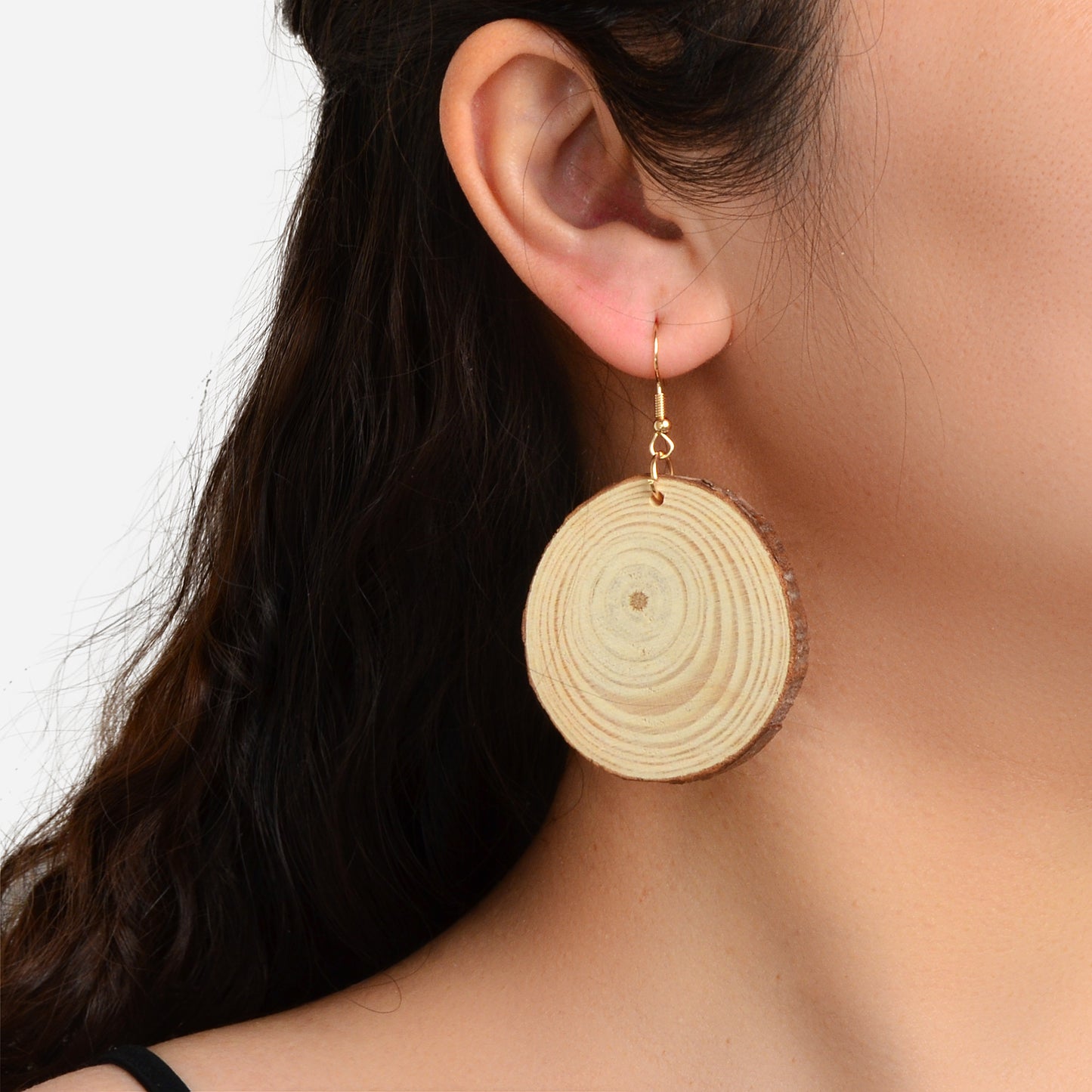 American Jewelry Ethnic Style Annual Rings Wood Dangle Hook Earrings for Holiday