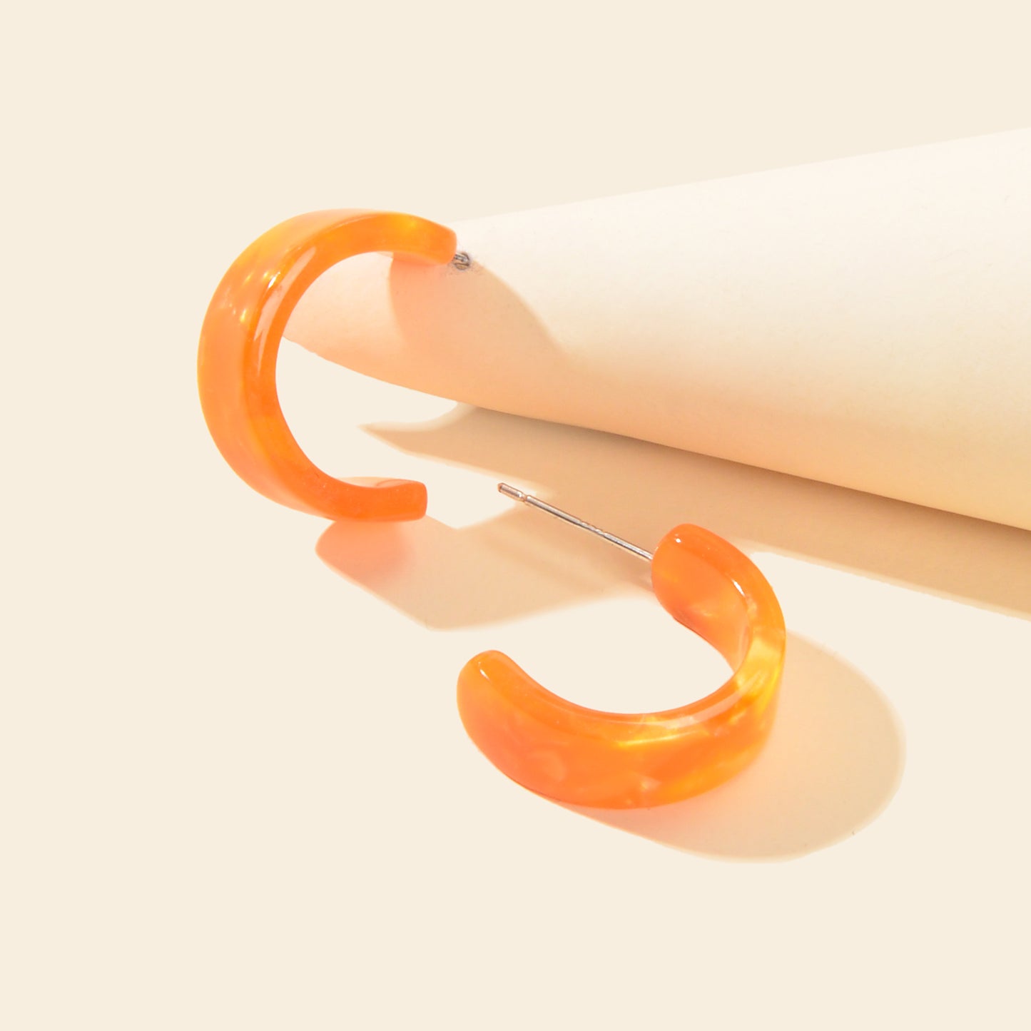 Lightweight Orange Acrylic Resin Round Circle Stud Hoop Huggie Chunky Earrings