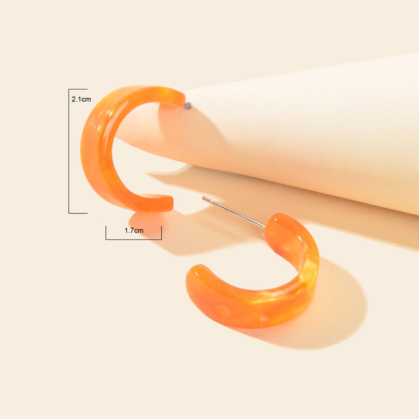 Lightweight Orange Acrylic Resin Round Circle Stud Hoop Huggie Chunky Earrings