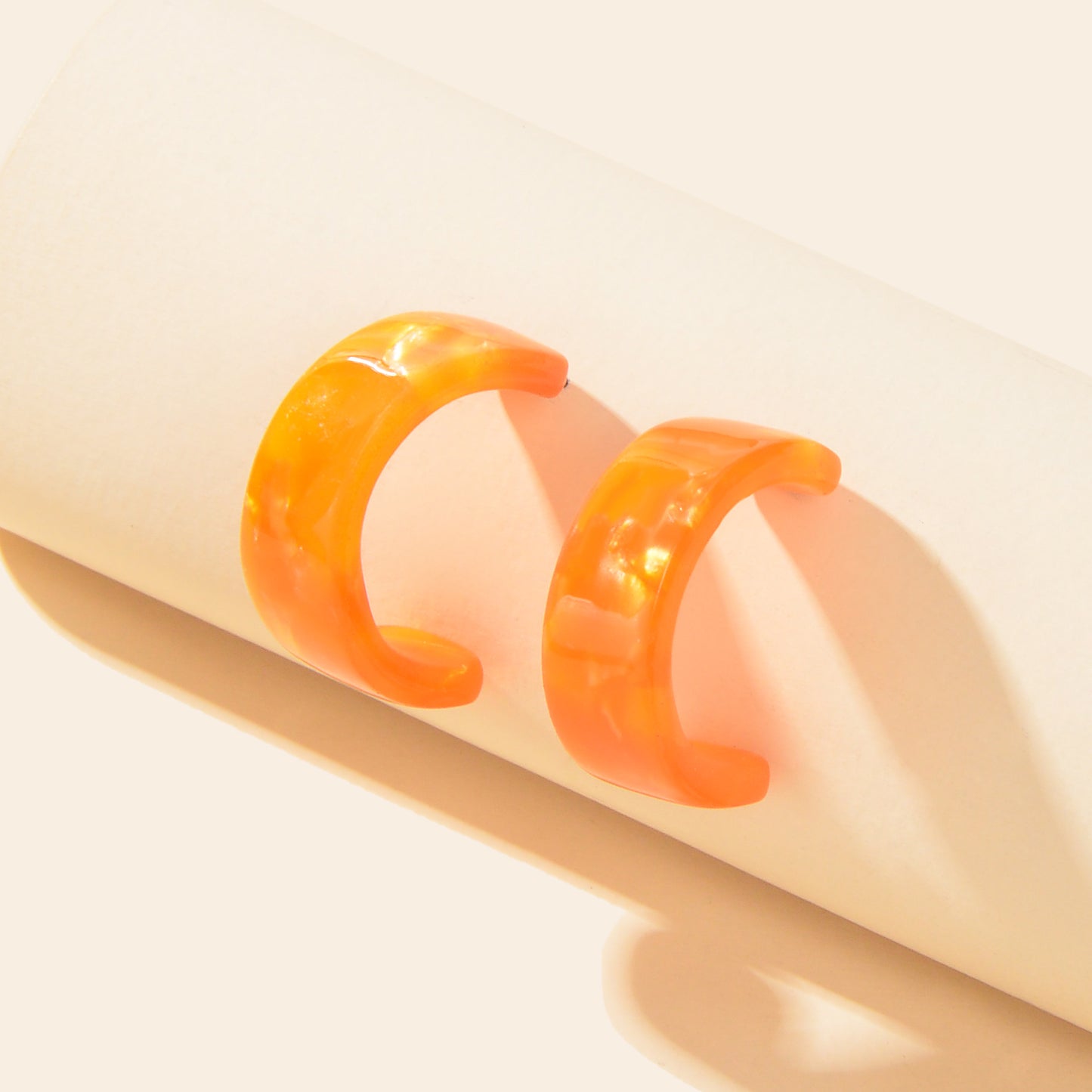 Lightweight Orange Acrylic Resin Round Circle Stud Hoop Huggie Chunky Earrings