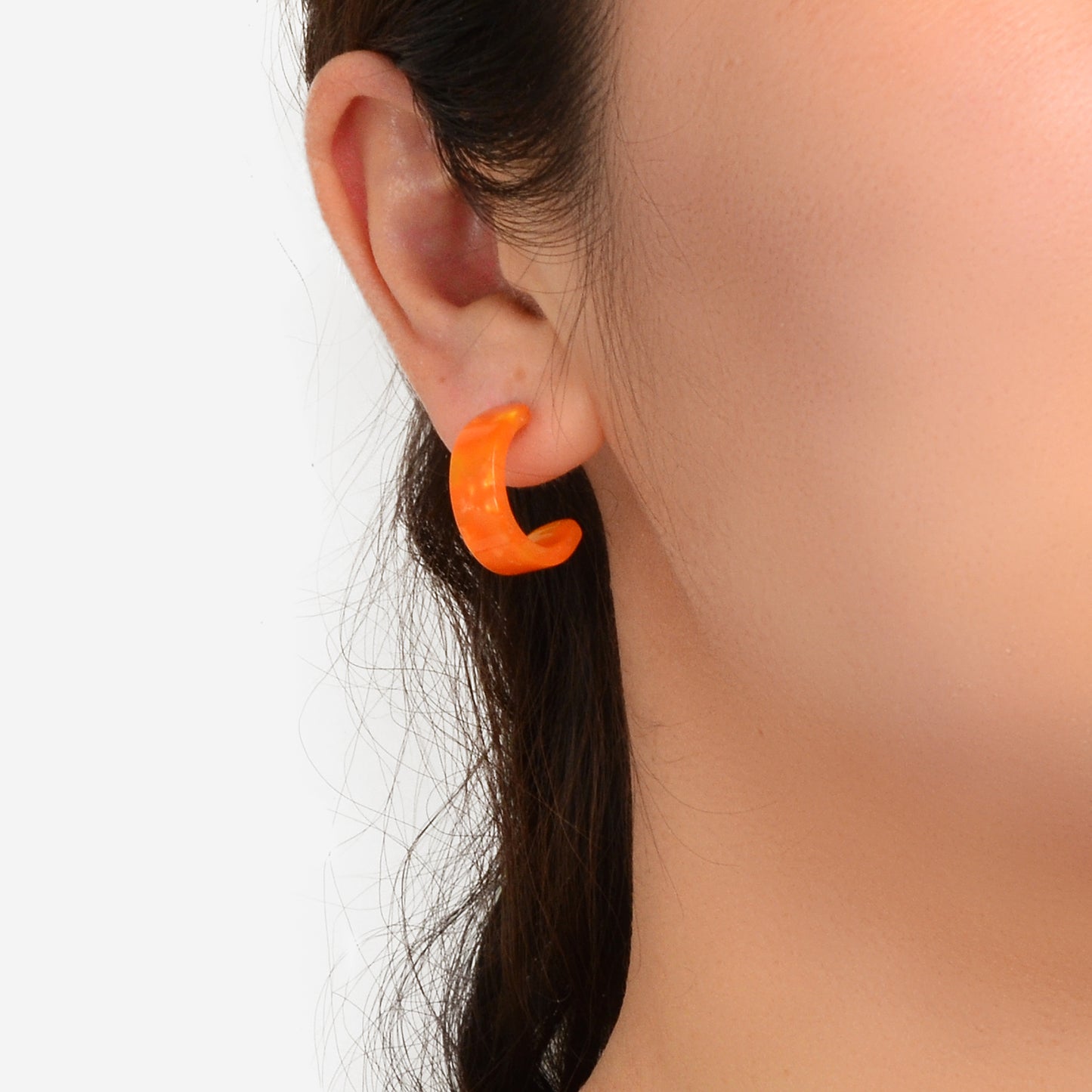 Lightweight Orange Acrylic Resin Round Circle Stud Hoop Huggie Chunky Earrings