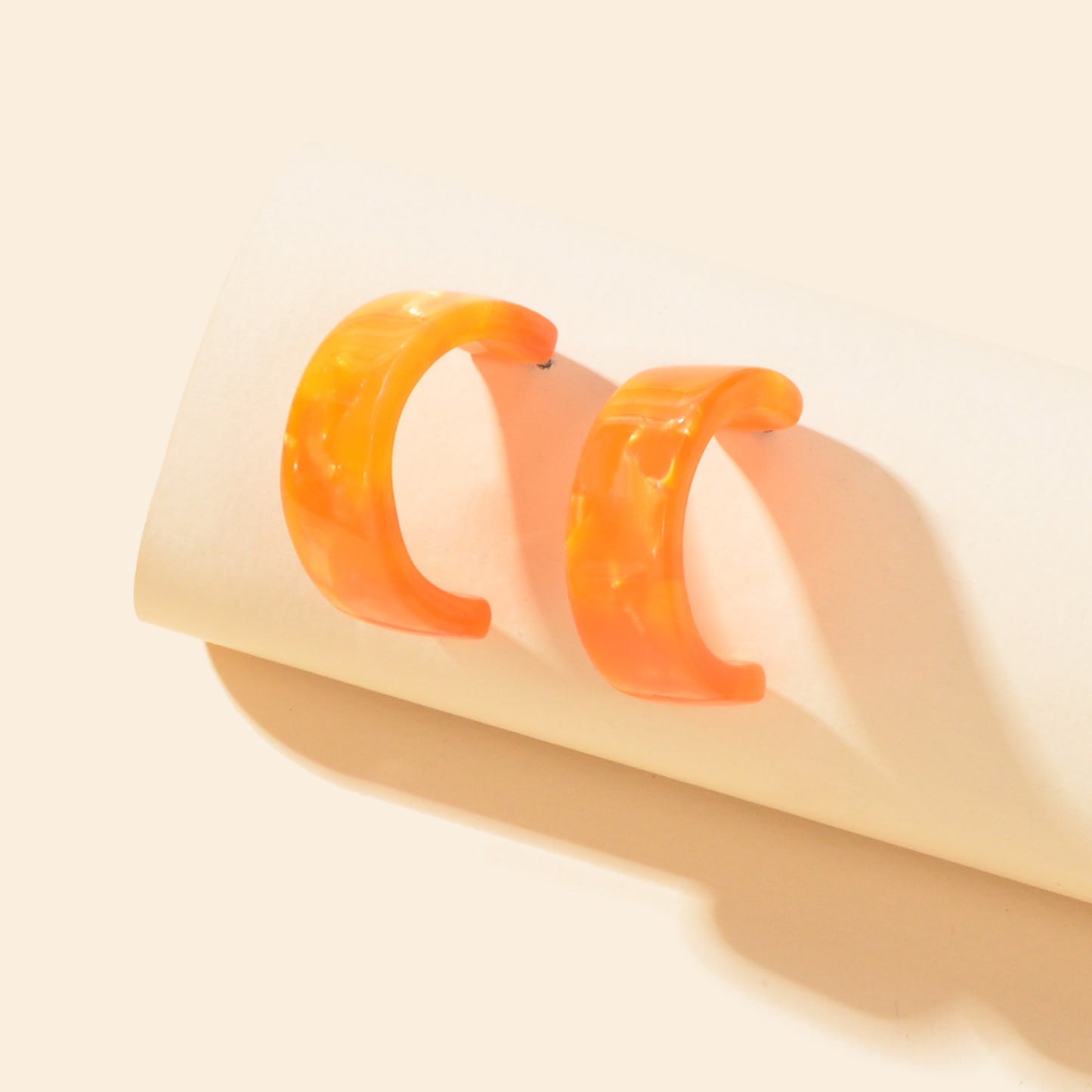 Lightweight Orange Acrylic Resin Round Circle Stud Hoop Huggie Chunky Earrings