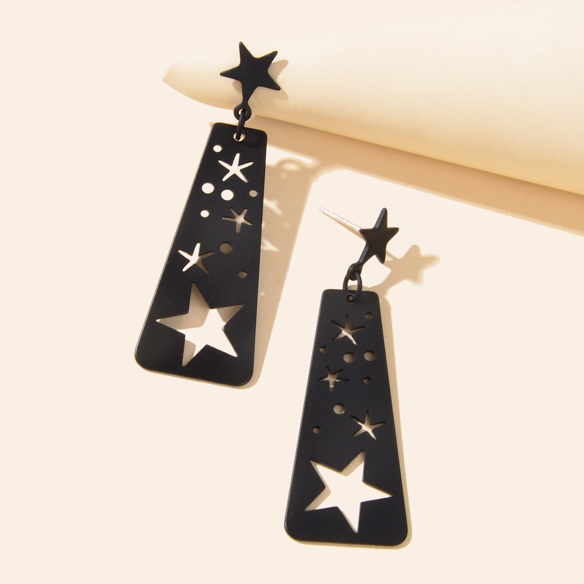 Black Square Geometric Hollow Star Statement Personalized Earrings Ear Jewellery
