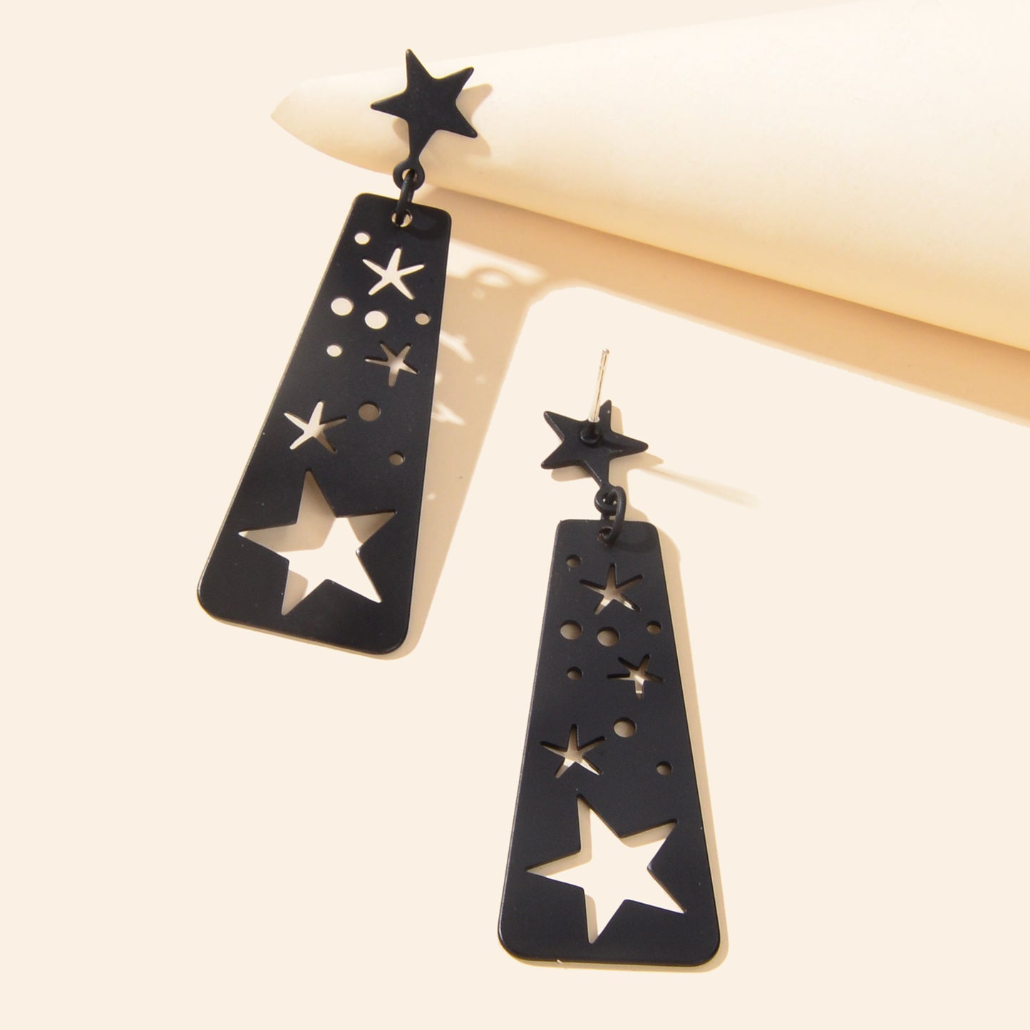 Black Square Geometric Hollow Star Statement Personalized Earrings Ear Jewellery