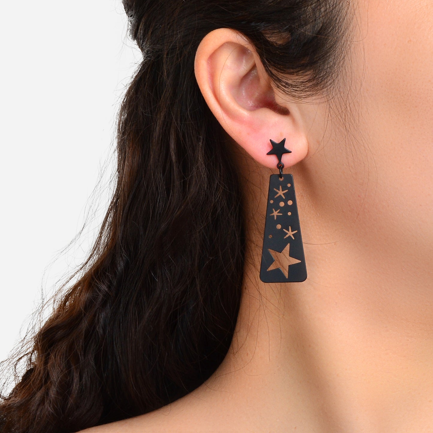 Black Square Geometric Hollow Star Statement Personalized Earrings Ear Jewellery