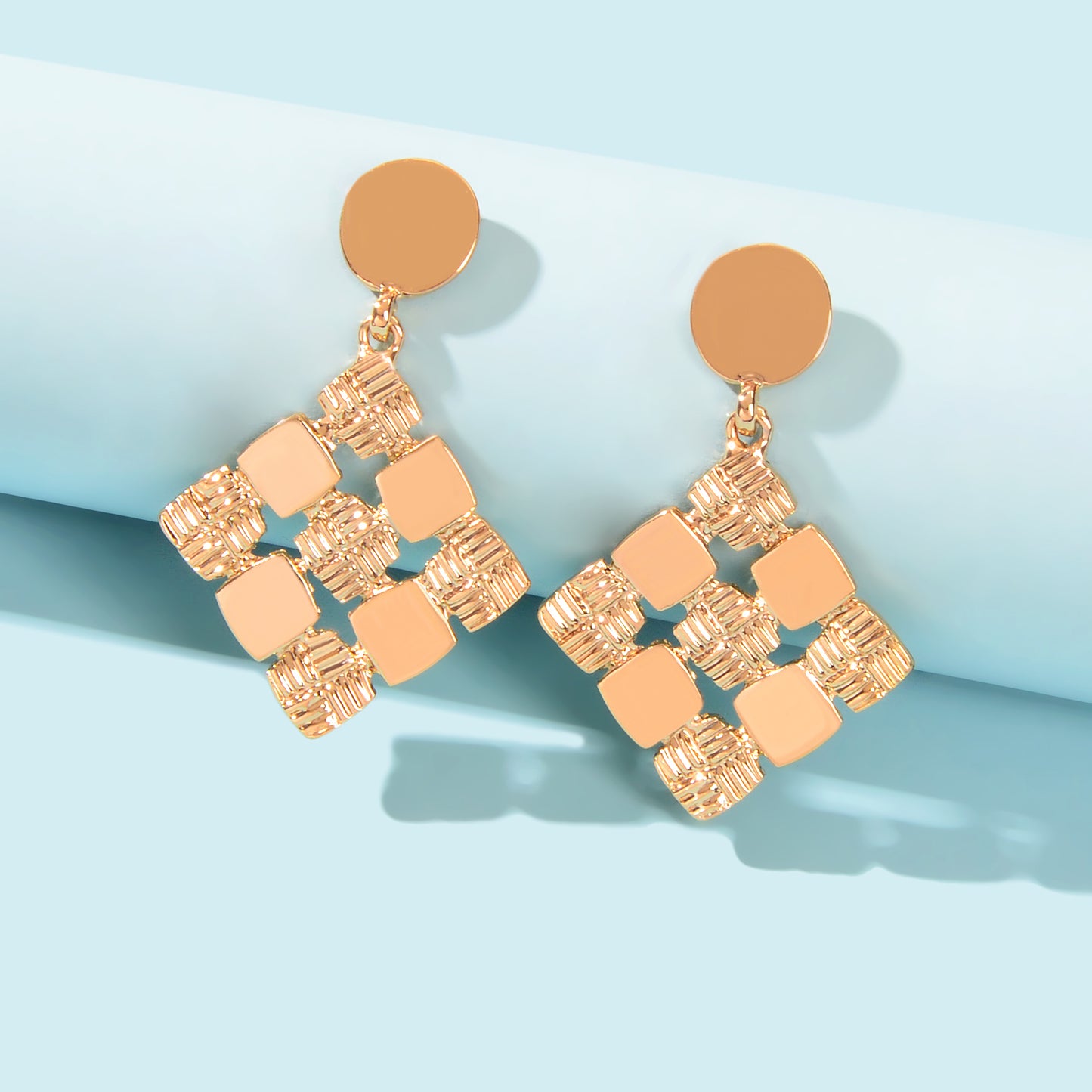 Fashion Ladies Jewelry Gold Plated Square Geometric Charm Pierced Stud Earrings