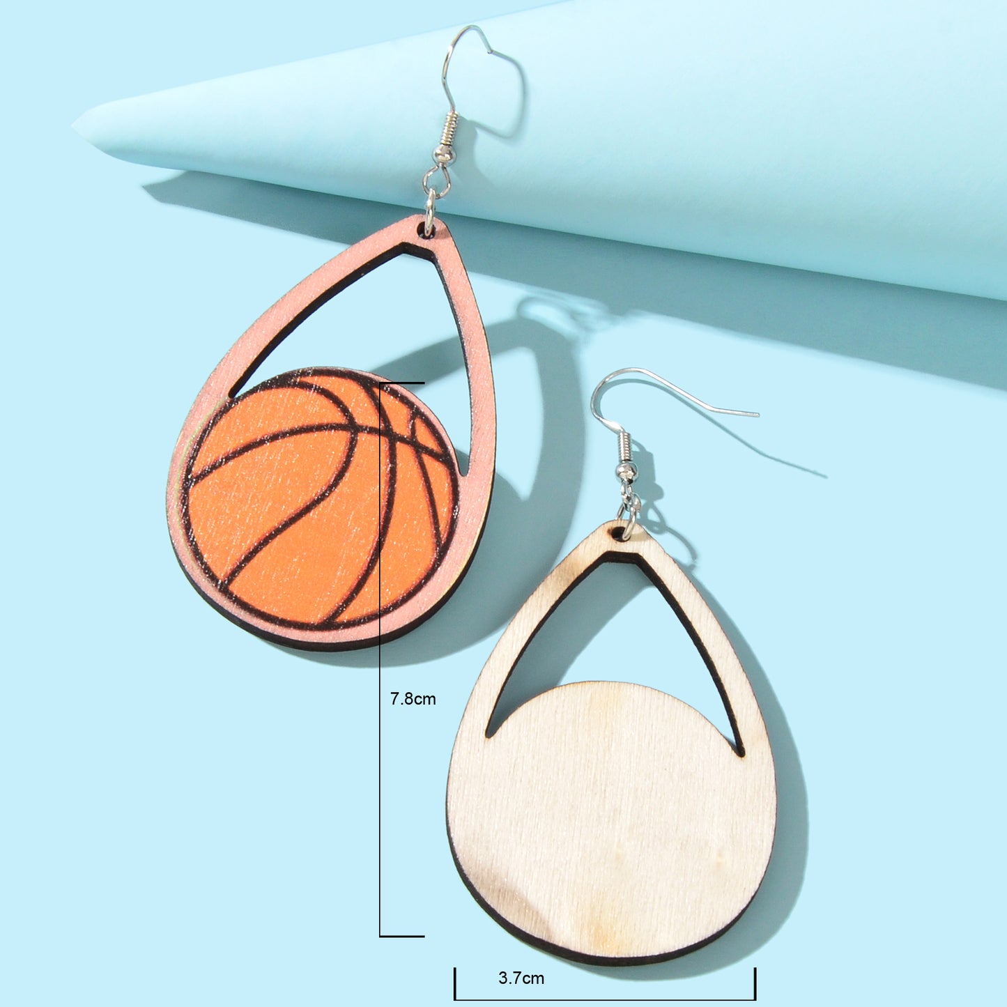 Sports Game Team Gift Wood Basketball Water Drop Dangling Lightweight Earrings