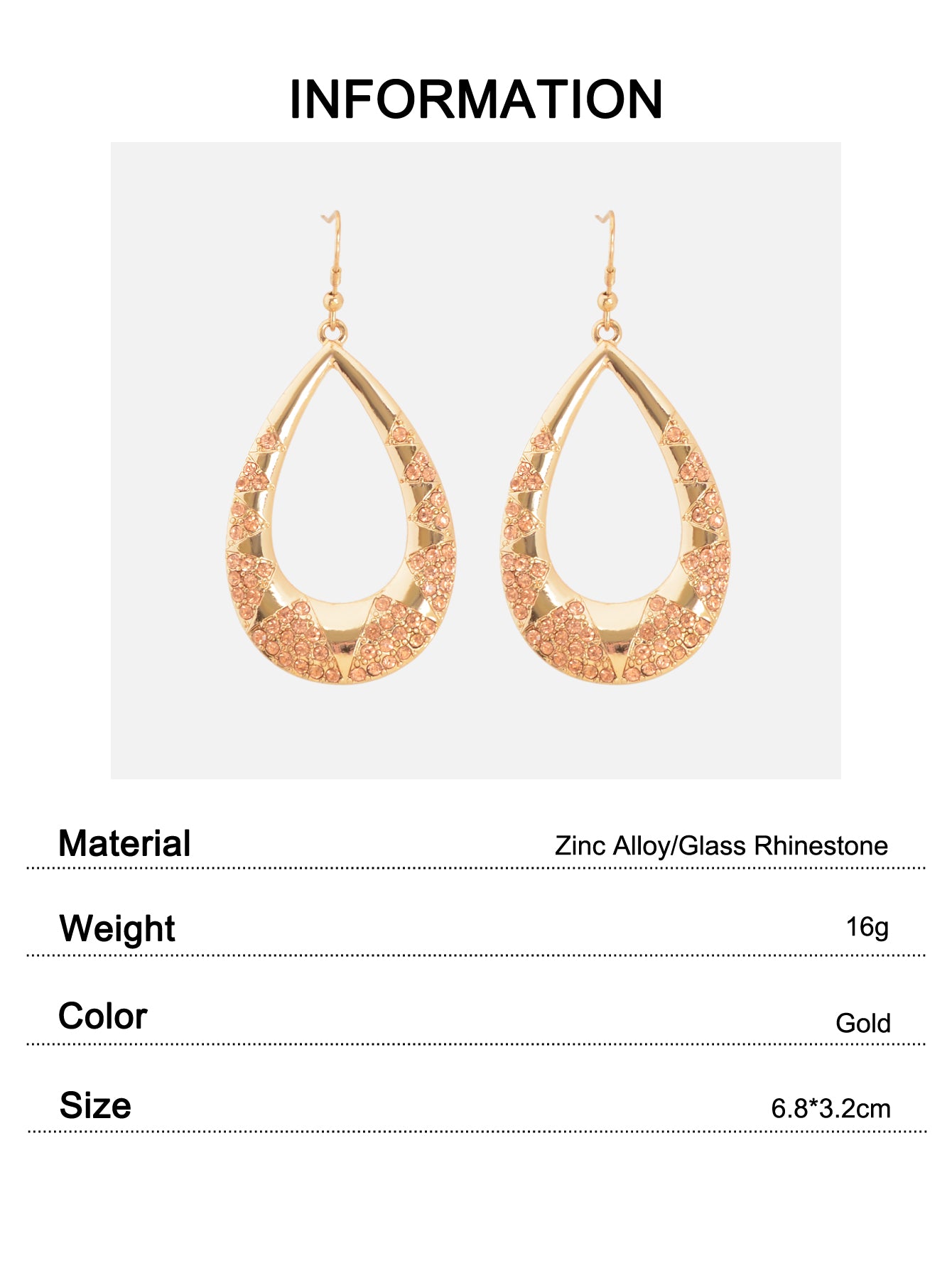 Luxurious Sparkling Pink Rhinestone Decor Golden Hollow Water Drop Earrings Party Wedding Jewelry