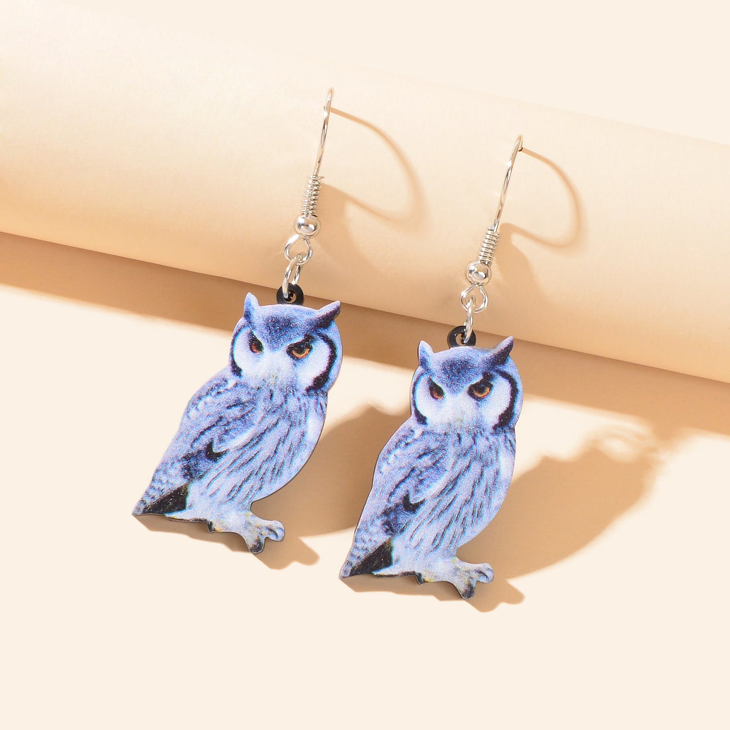 Personality Animal Accessories Blue Acrylic Lightweight Owl Dangle Hook Earrings