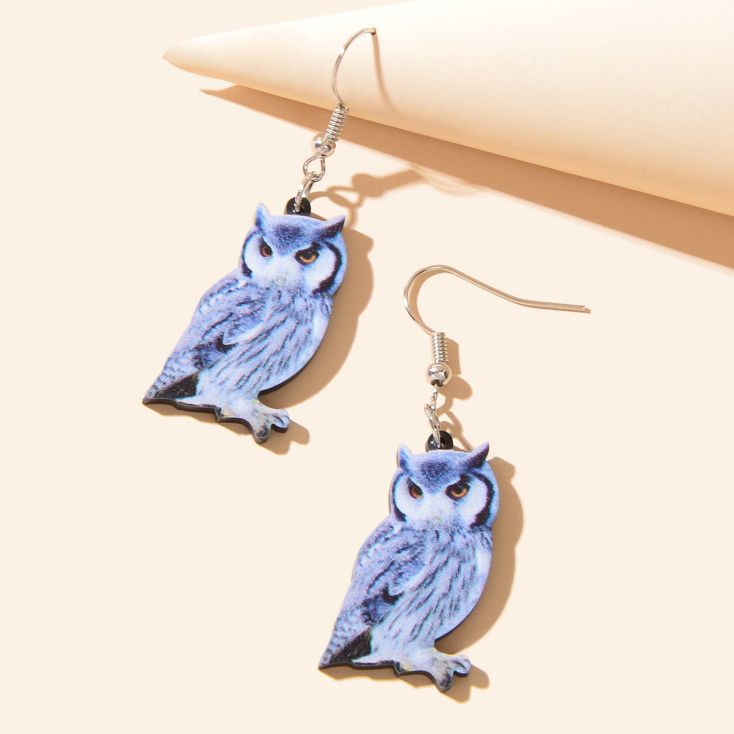 Personality Animal Accessories Blue Acrylic Lightweight Owl Dangle Hook Earrings