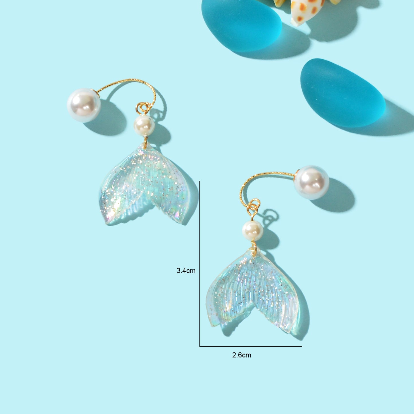 New Statement Pearl Decor Mermaid Tail Drop Earrings Shiny Women Teens Jewellery