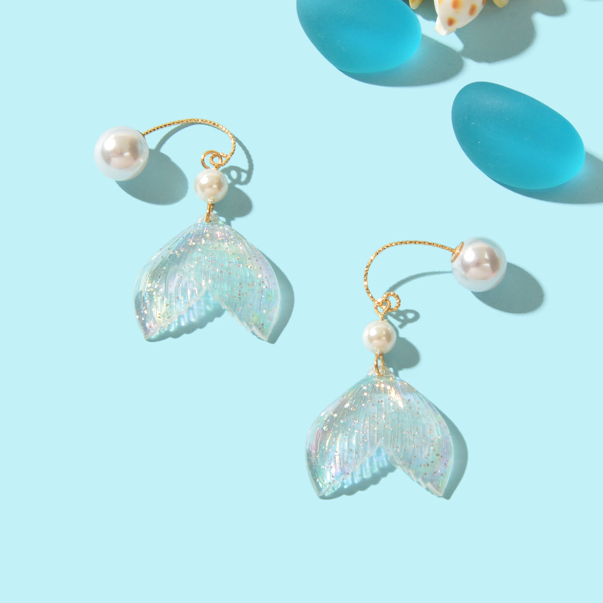 New Statement Pearl Decor Mermaid Tail Drop Earrings Shiny Women Teens Jewellery