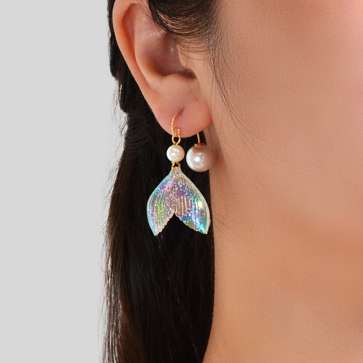 New Statement Pearl Decor Mermaid Tail Drop Earrings Shiny Women Teens Jewellery