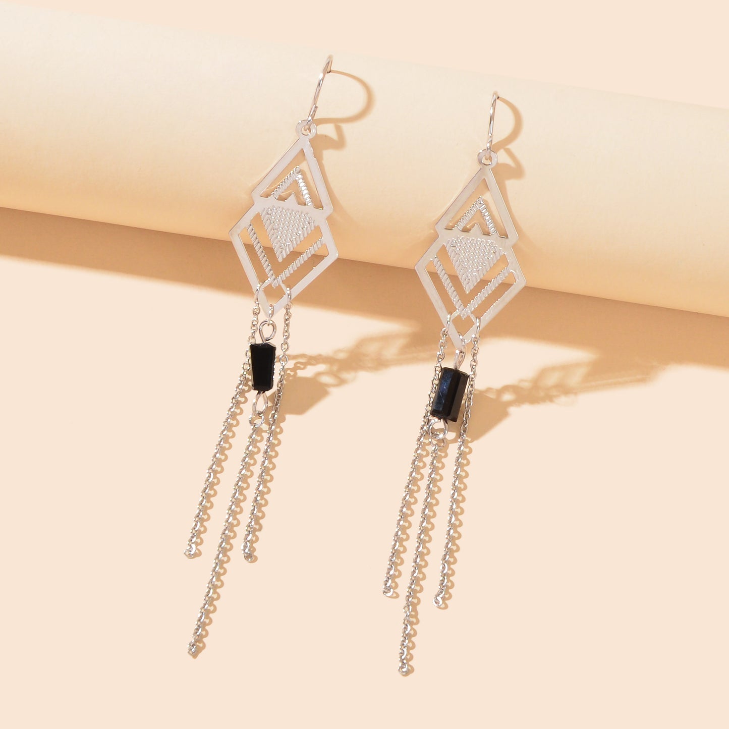 Designer Stylish Jewelry Silvery Geometric Tassel Chain Dangle Earrings for Women