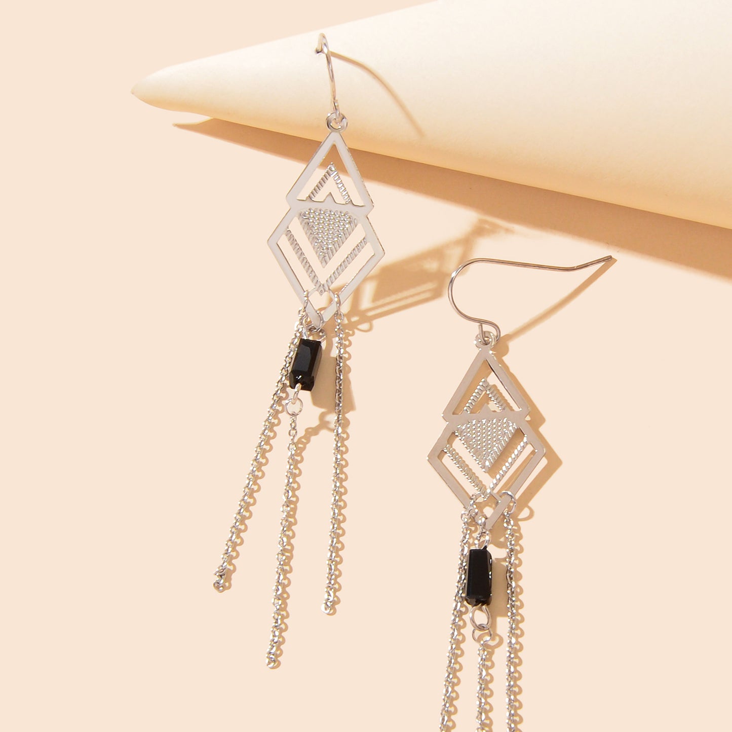 Designer Stylish Jewelry Silvery Geometric Tassel Chain Dangle Earrings for Women