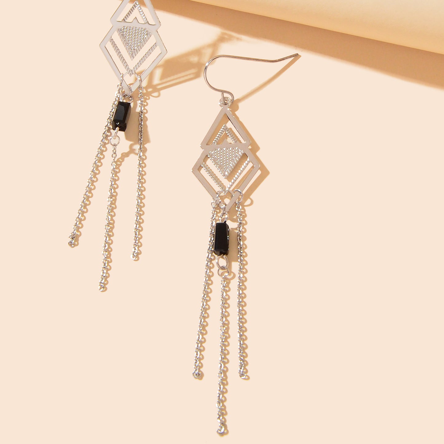 Designer Stylish Jewelry Silvery Geometric Tassel Chain Dangle Earrings for Women