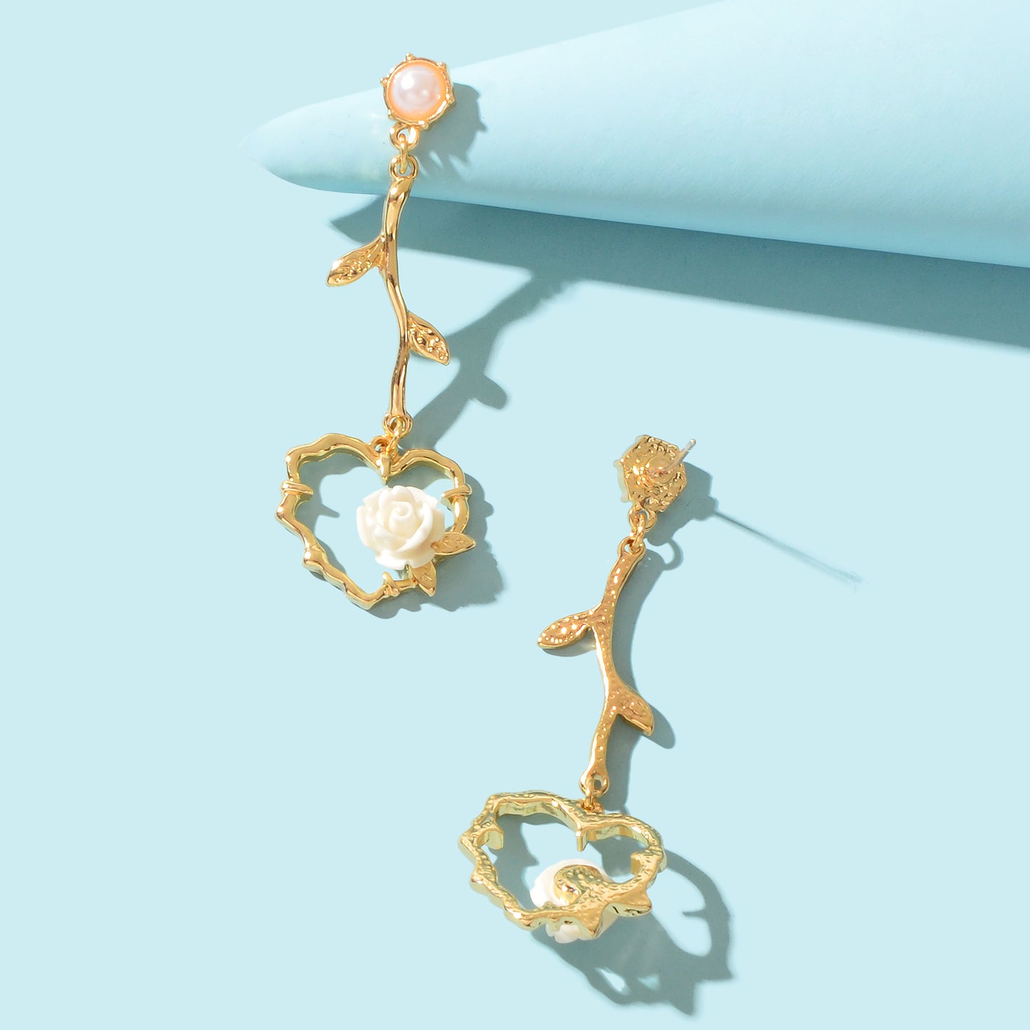Elegant Imitation Pearl Decor Rose Flower Heart Dangle Earrings Anniversary Engagement Wedding  Delicate Jewellery
